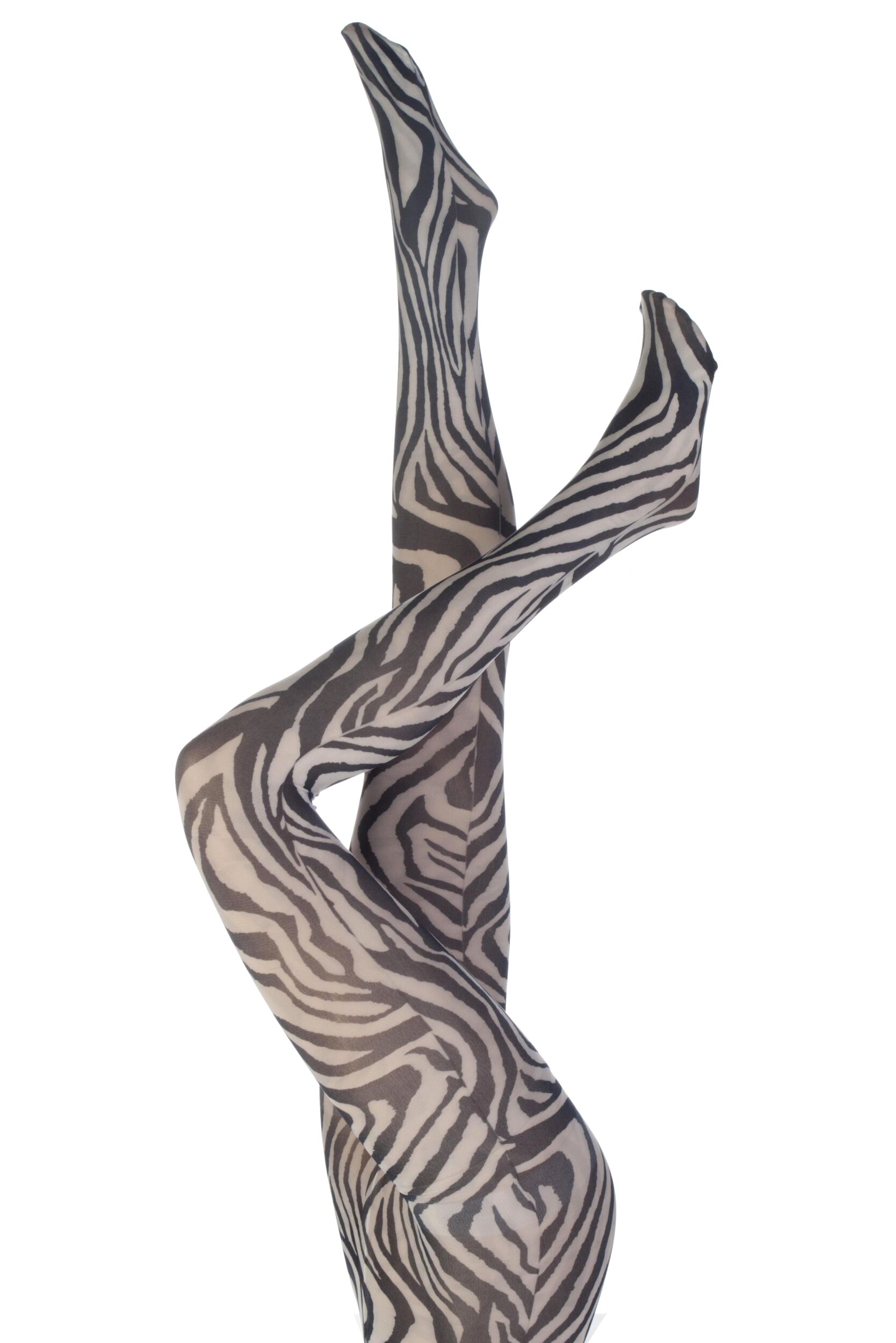 Image of Ladies 1 Pair Silky Signature Zebra Animal Print Tights In Black and White