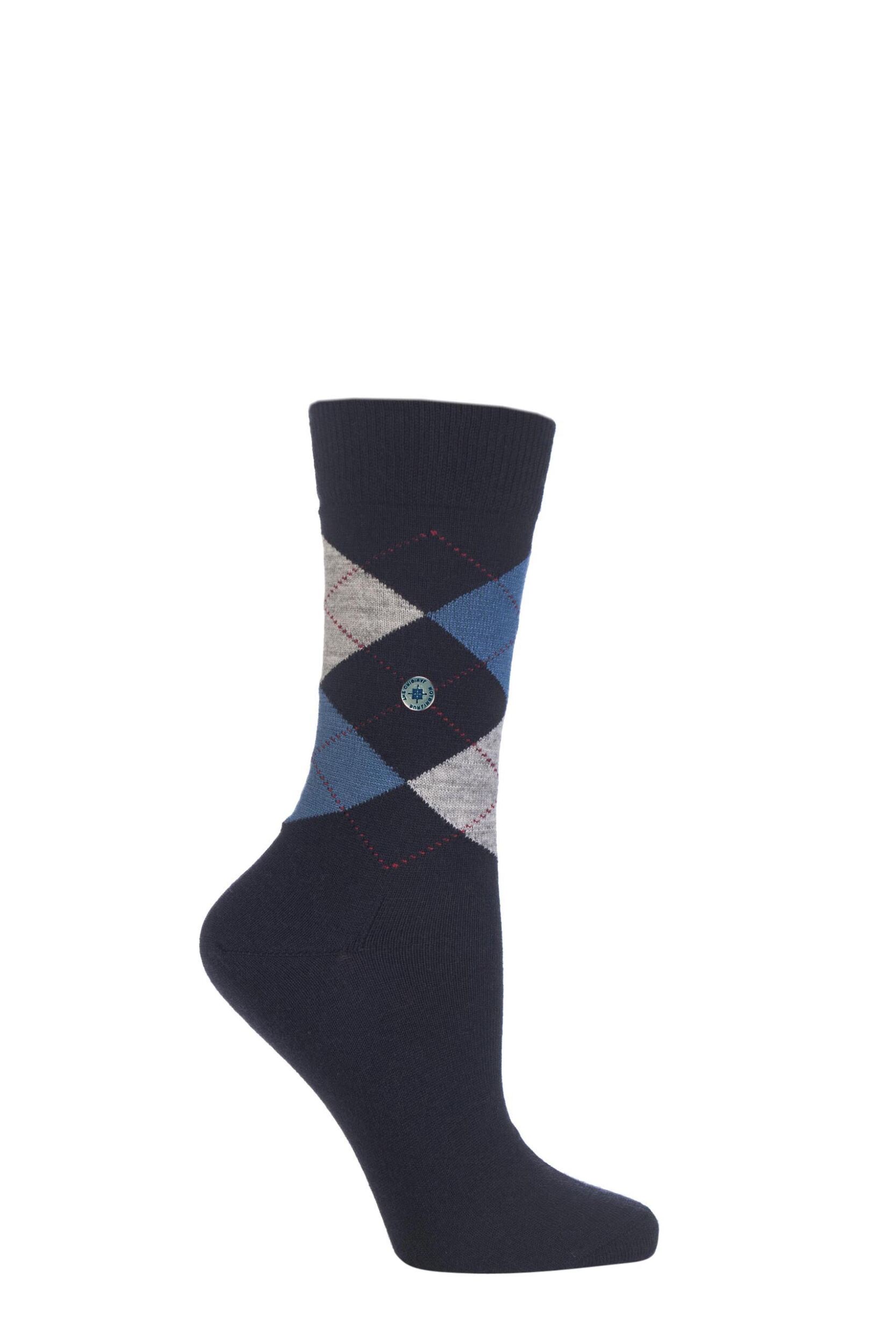 1 Pair Navy Marylebone Argyle Wool Socks Ladies 3.5-7 Ladies - Burlington
