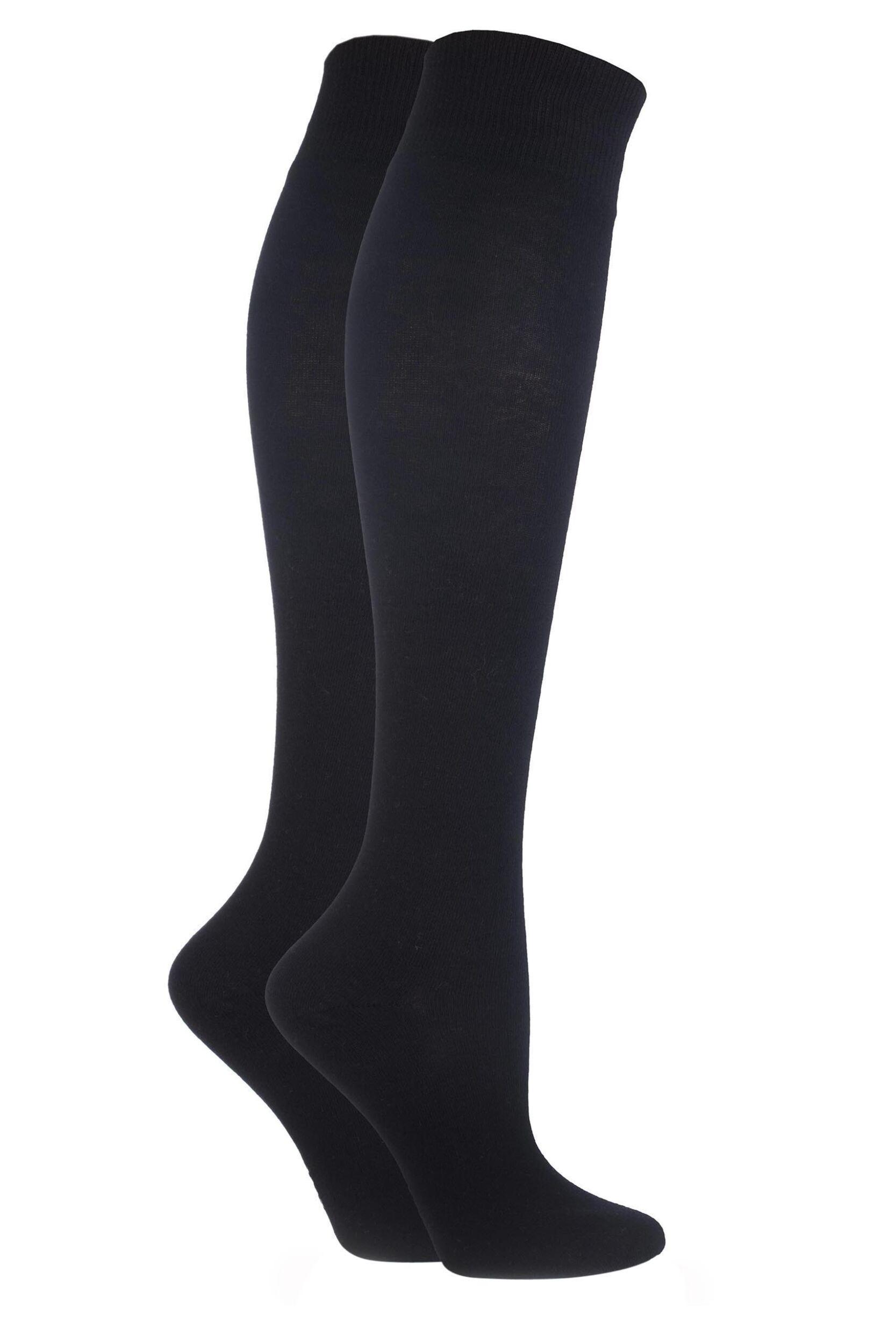 2 Pair Black Plain Cotton Knee Highs Ladies 4-8 Ladies - Elle