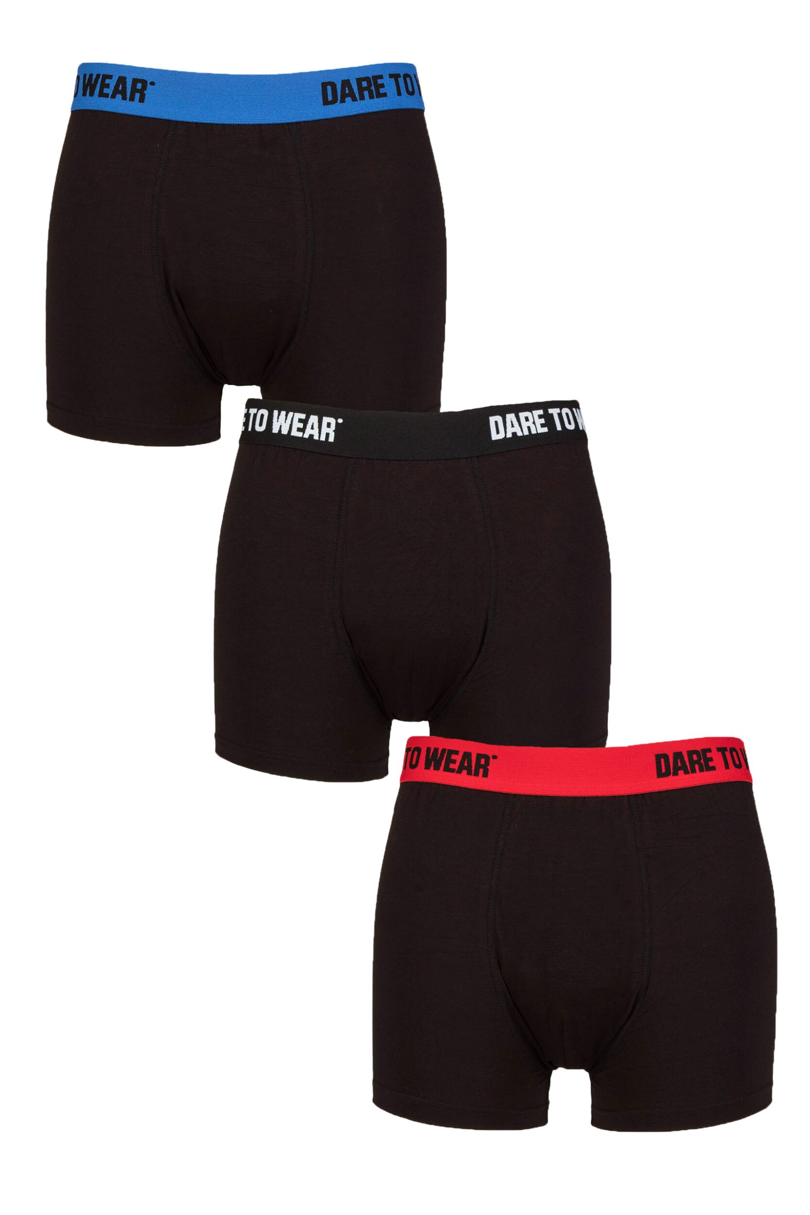 Mens 3 Pack SOCKSHOP Dare to Wear Plain and Striped Bamboo Trunks Plain Black / Red / Blue S