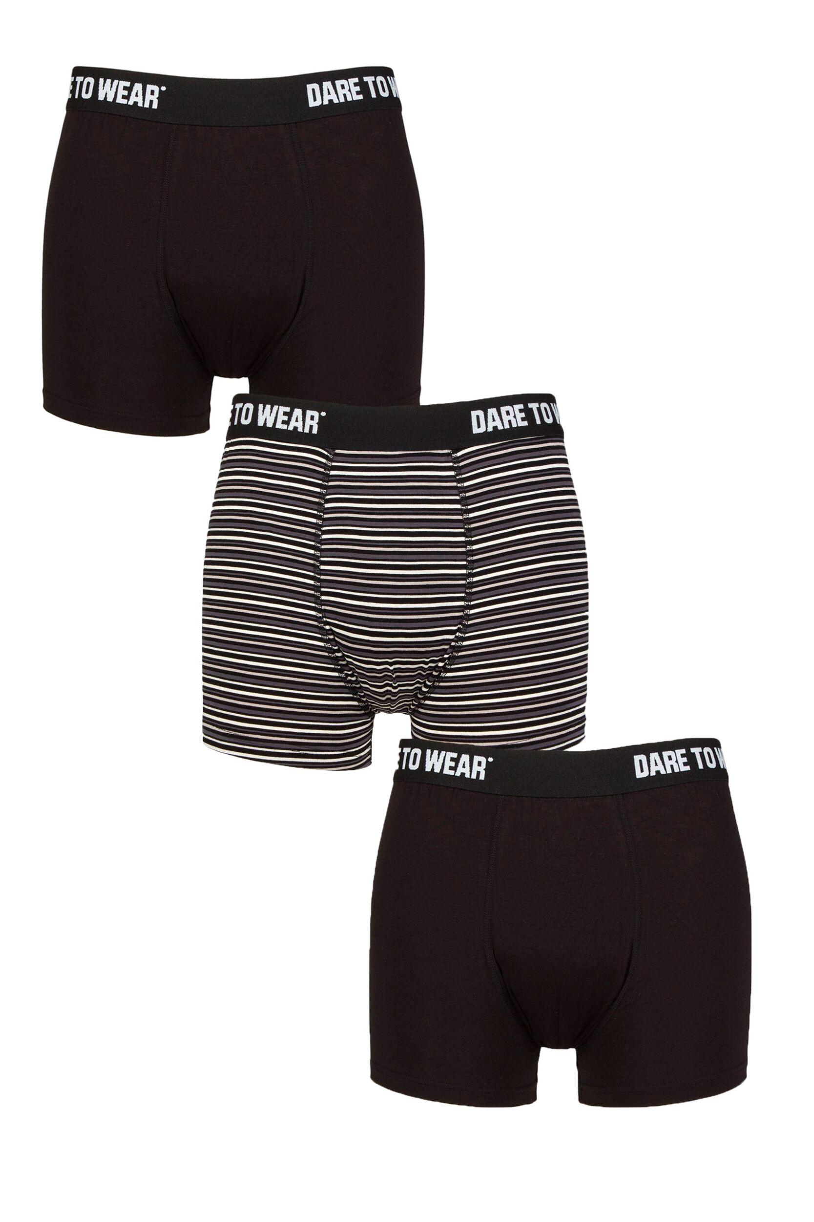 Mens 3 Pack SOCKSHOP Dare to Wear Plain and Striped Bamboo Trunks Stripe Black / Charcoal M