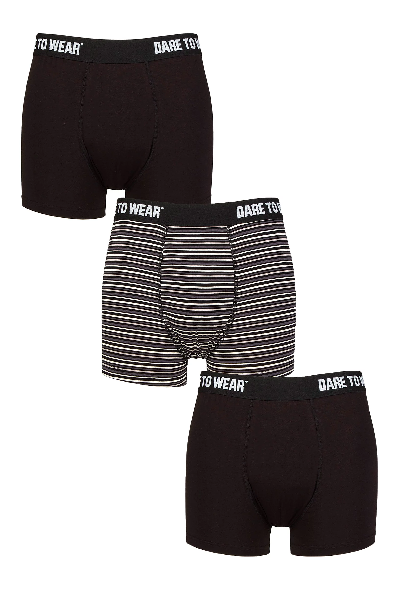 Mens 3 Pack SOCKSHOP Dare to Wear Plain and Striped Bamboo Trunks Stripe Black / Charcoal
