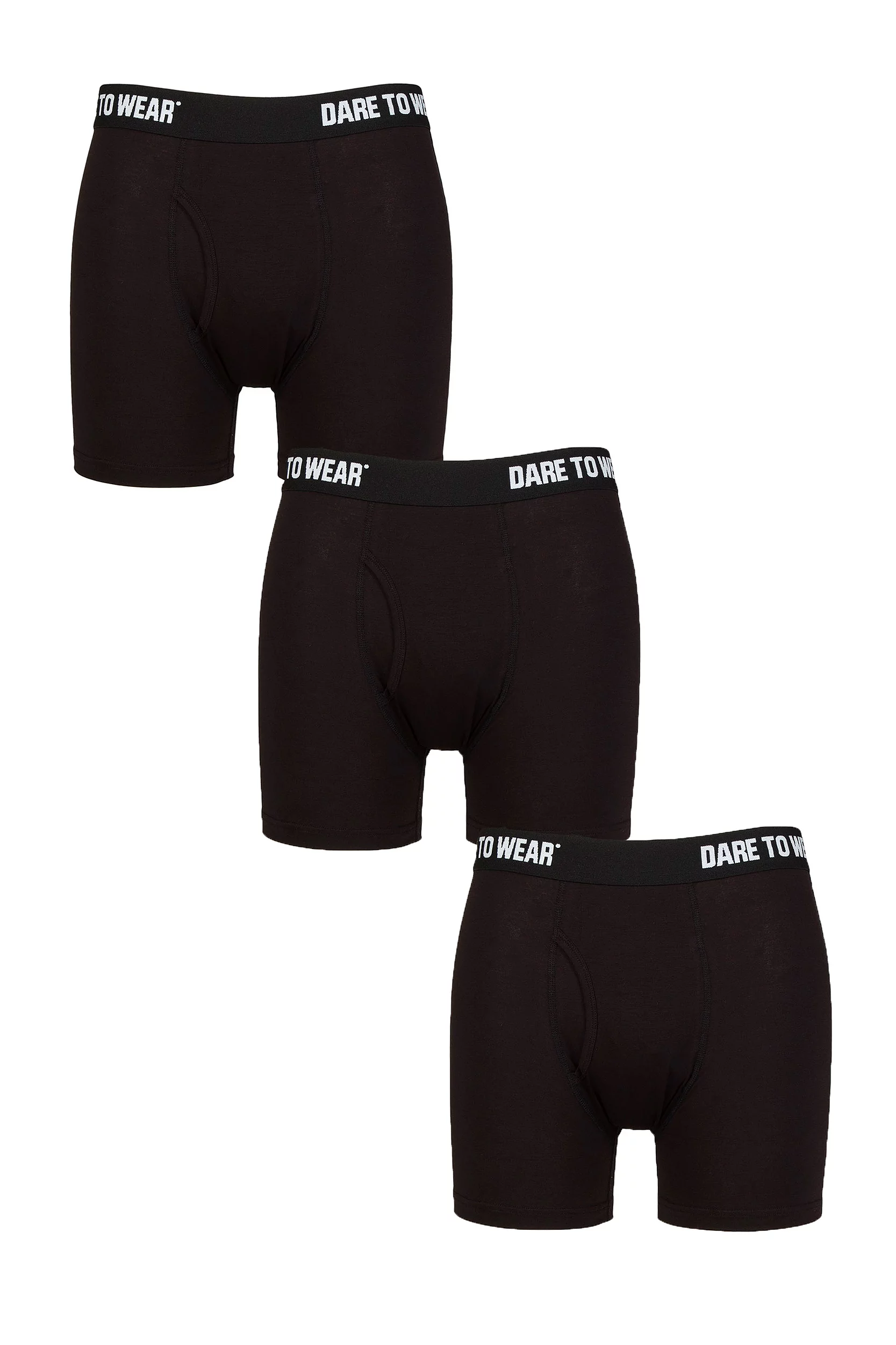 Mens 3 Pack SOCKSHOP Dare to Wear Plain and Striped Bamboo Keyhole Boxers Plain Black
