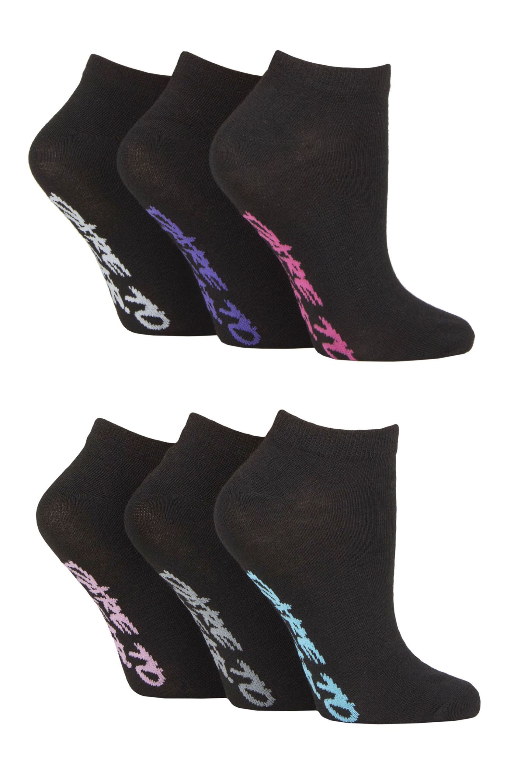 Women's 6 Pair SOCKSHOP Dare to Wear Patterned and Plain Trainer Socks Plain Black 4-8