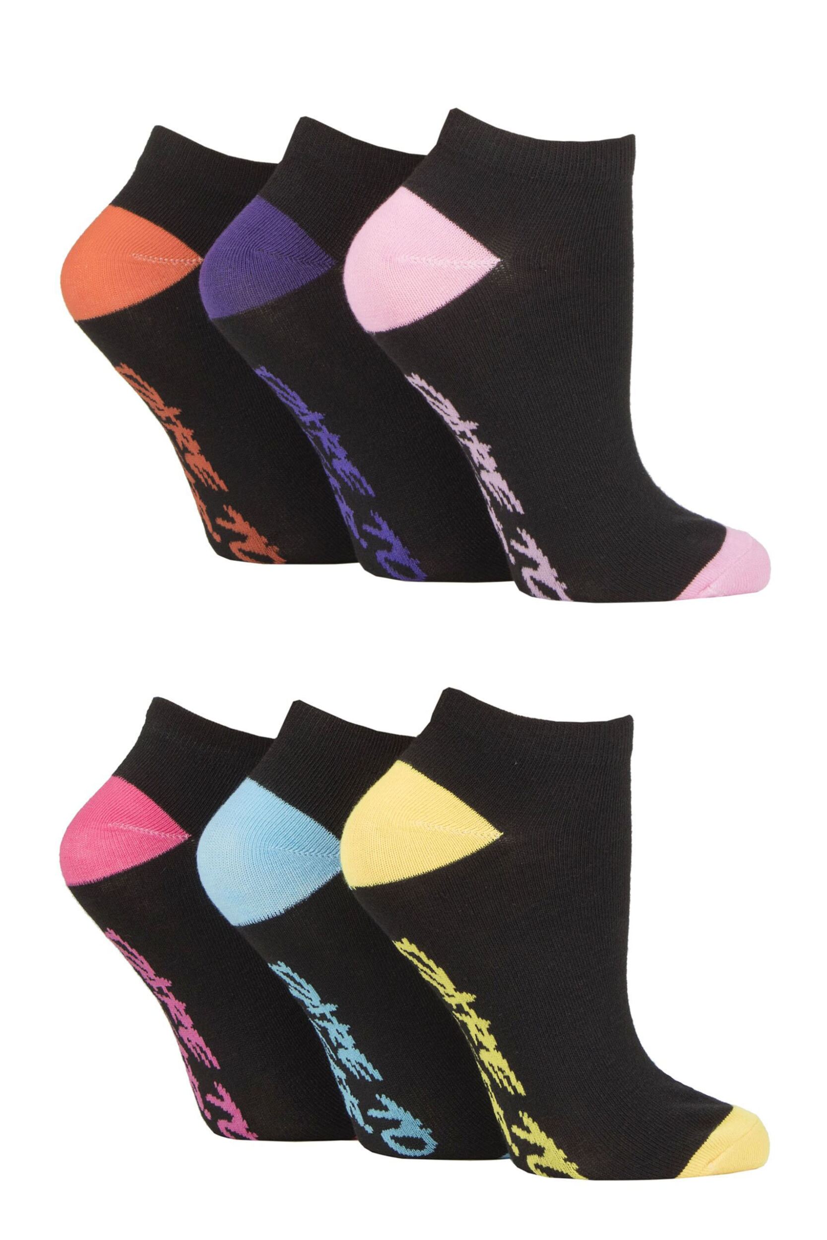 Women's 6 Pair SOCKSHOP Dare to Wear Patterned and Plain Trainer Socks Black/Pink 4 - 8