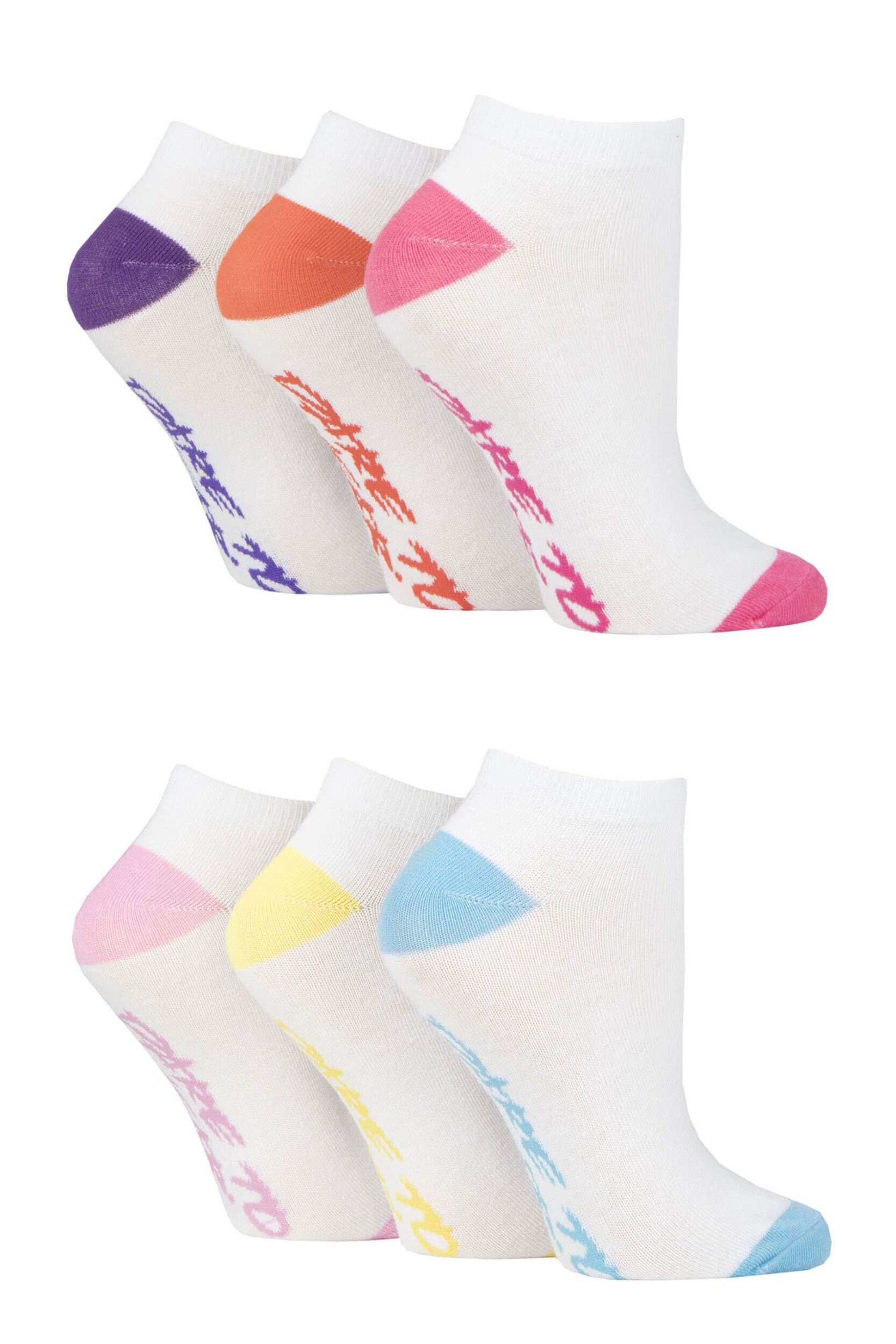 Women's 6 Pair SOCKSHOP Dare to Wear Patterned and Plain Trainer Socks White/Pink 4 - 8