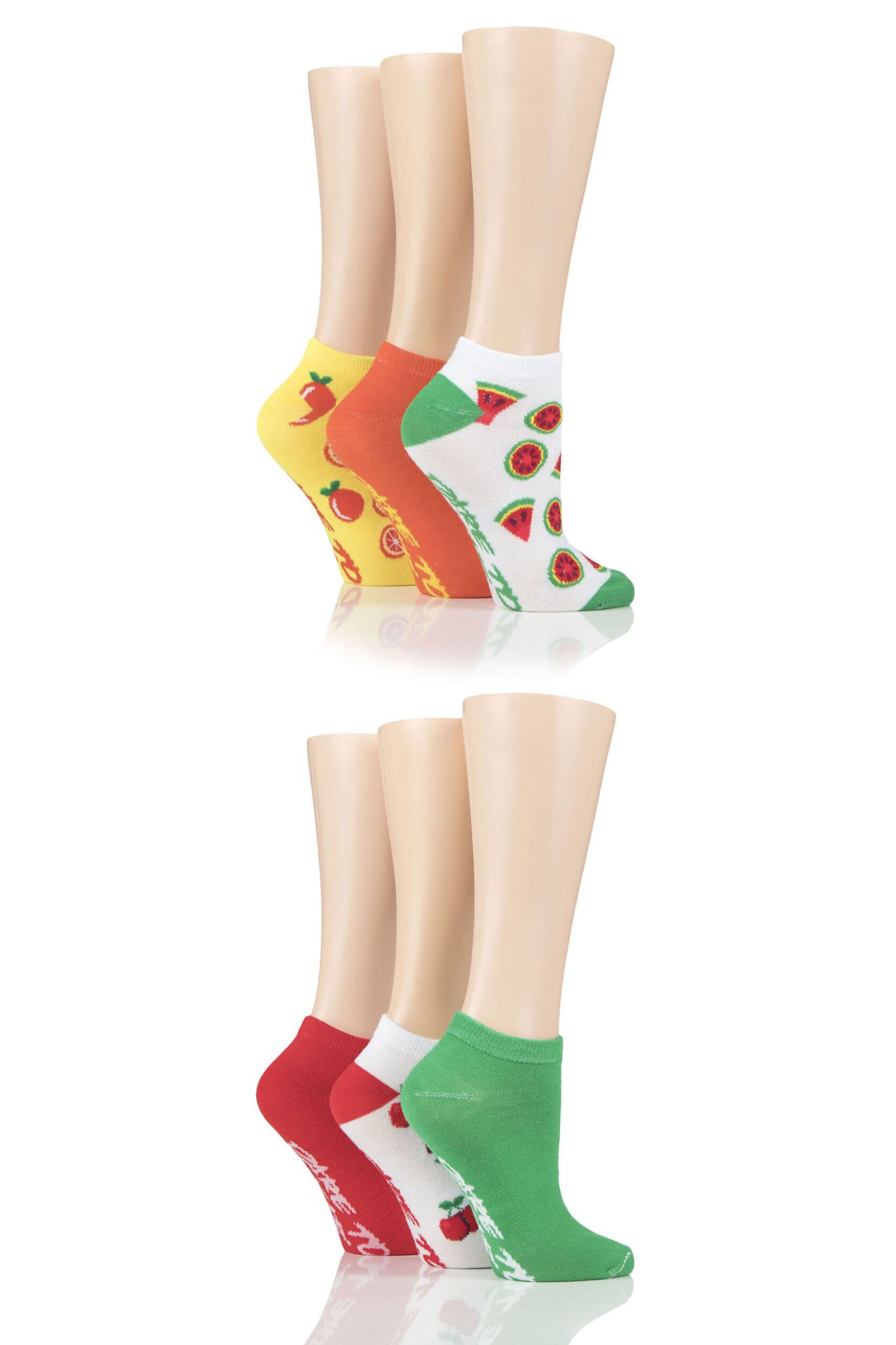 Women's 6 Pair SOCKSHOP Dare to Wear Patterned and Plain Trainer Socks Fruits 4-8
