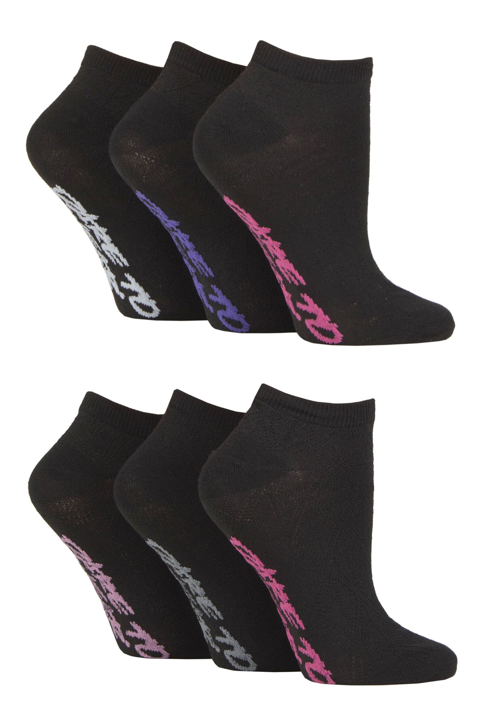 Women's 6 Pair Dare to Wear Pique Knit Patterned Trainer Socks Black Geoetric 4-8 Ladies