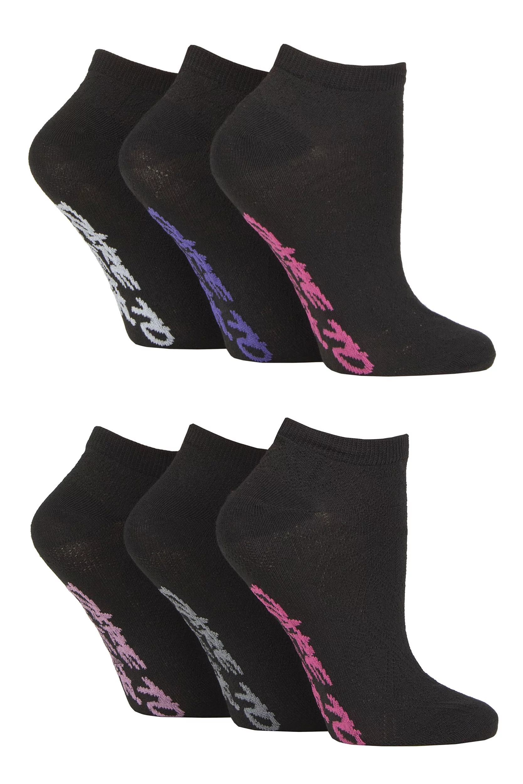 Women's 6 Pair Dare to Wear Pique Knit Patterned Trainer Socks Black Geoetric 4-8 Ladies