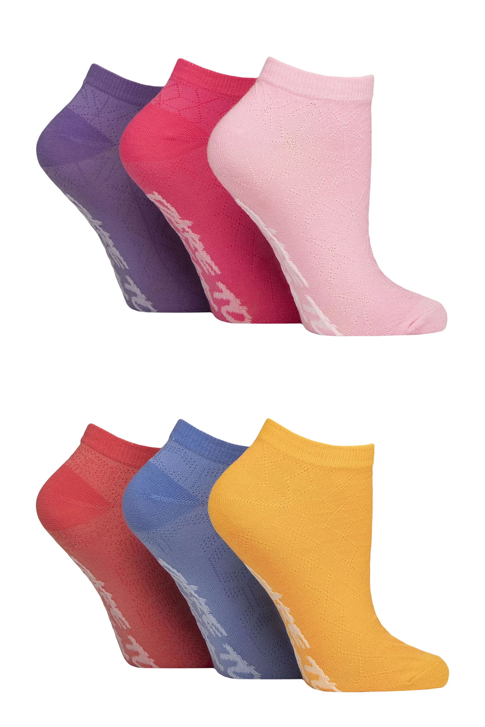 Women's 6 Pair Dare to Wear Pique Knit Patterned Trainer Socks Mix Geotric 4