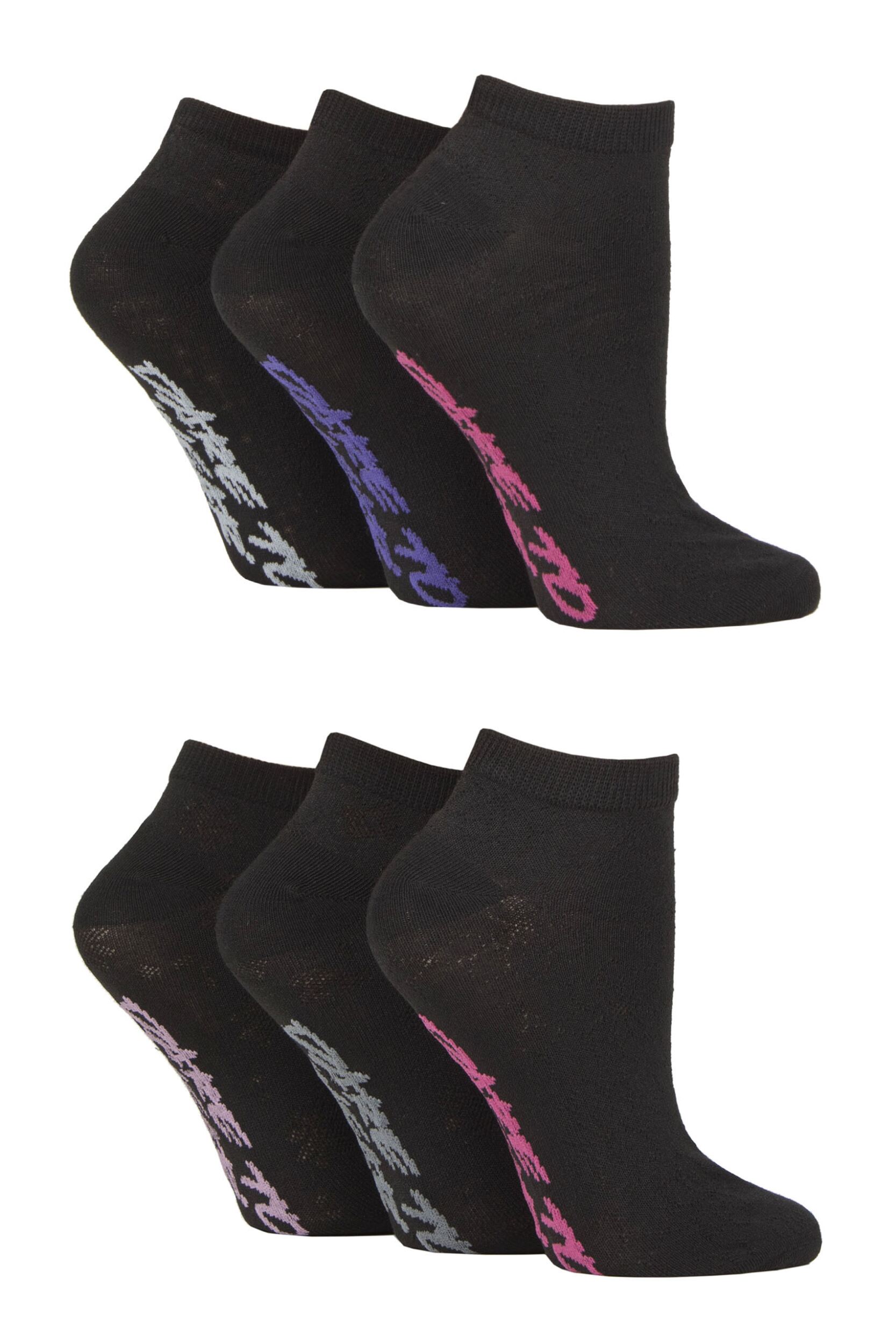 Women's 6 Pair Dare to Wear Pique Knit Patterned Trainer Socks Black Floral 4-8 Ladies