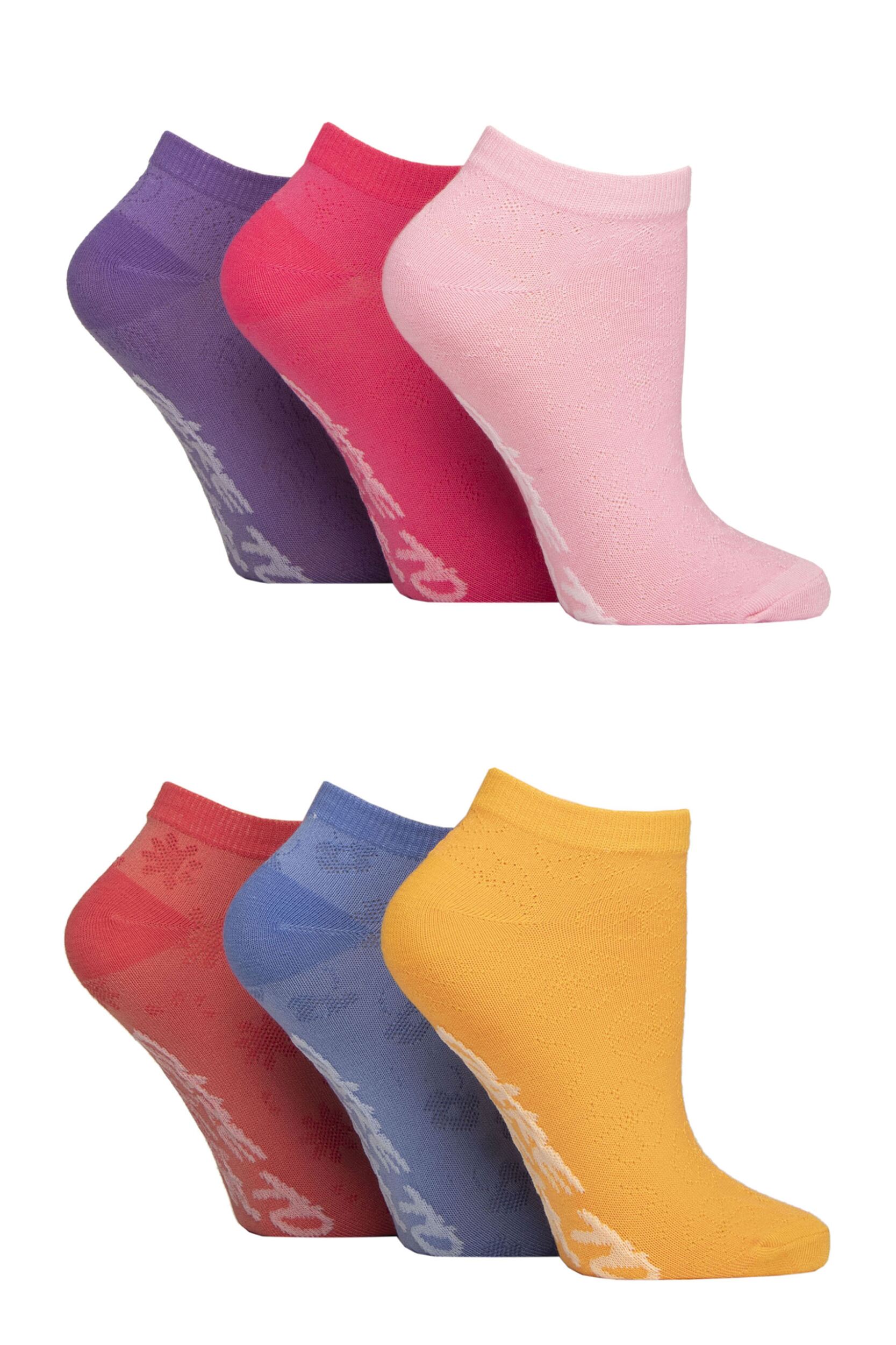 Women's 6 Pair Dare to Wear Pique Knit Patterned Trainer Socks Mix Floral 4-8