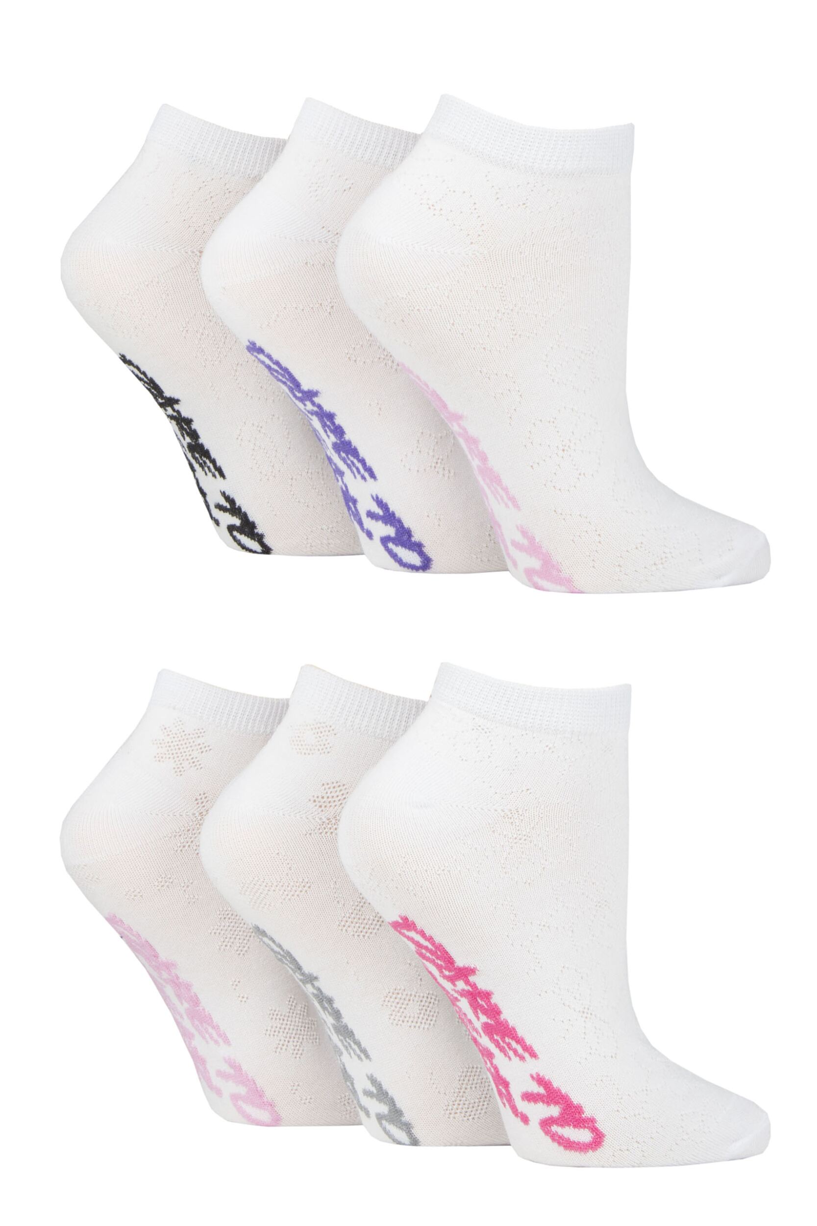 Women's 6 Pair Dare to Wear Pique Knit Patterned Trainer Socks White Floral 4-8 Ladies