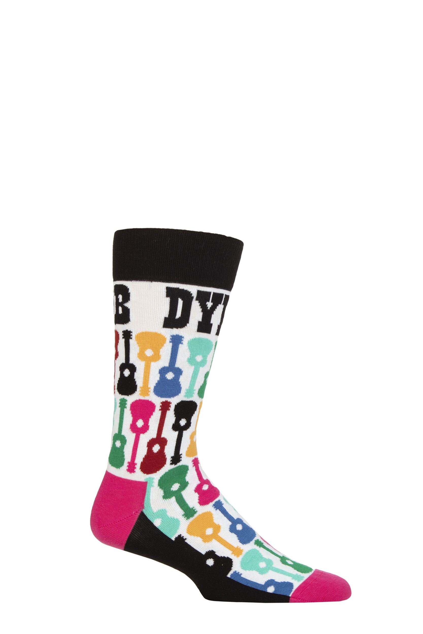 SOCKSHOP Music Collection 1 Pair Bob Dylan Cotton Socks Guitars Black One Size