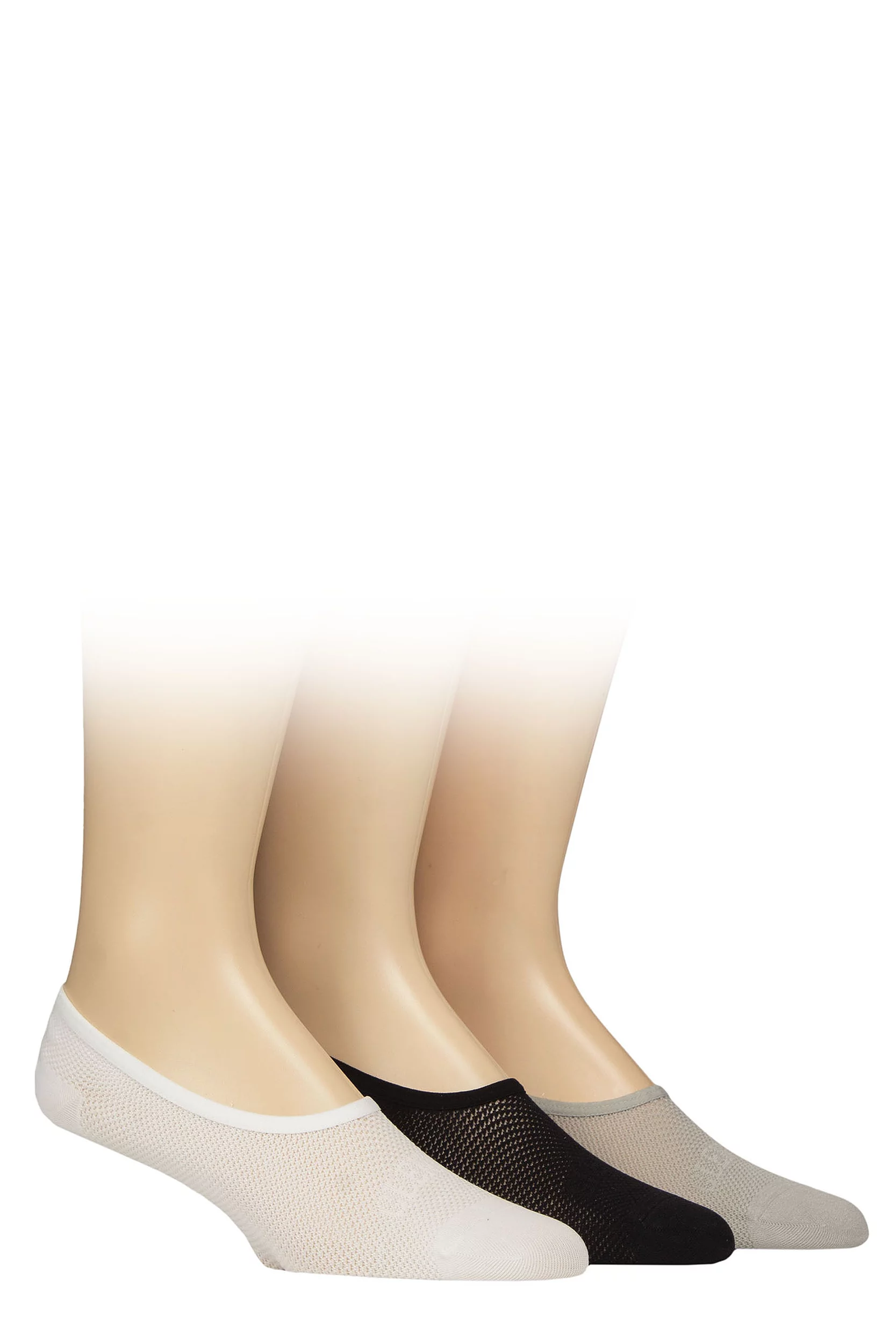 Mens 3 Pair Glenmuir Mesh No Show Shoe Liner Socks White / Grey / Black 7-11 Mens