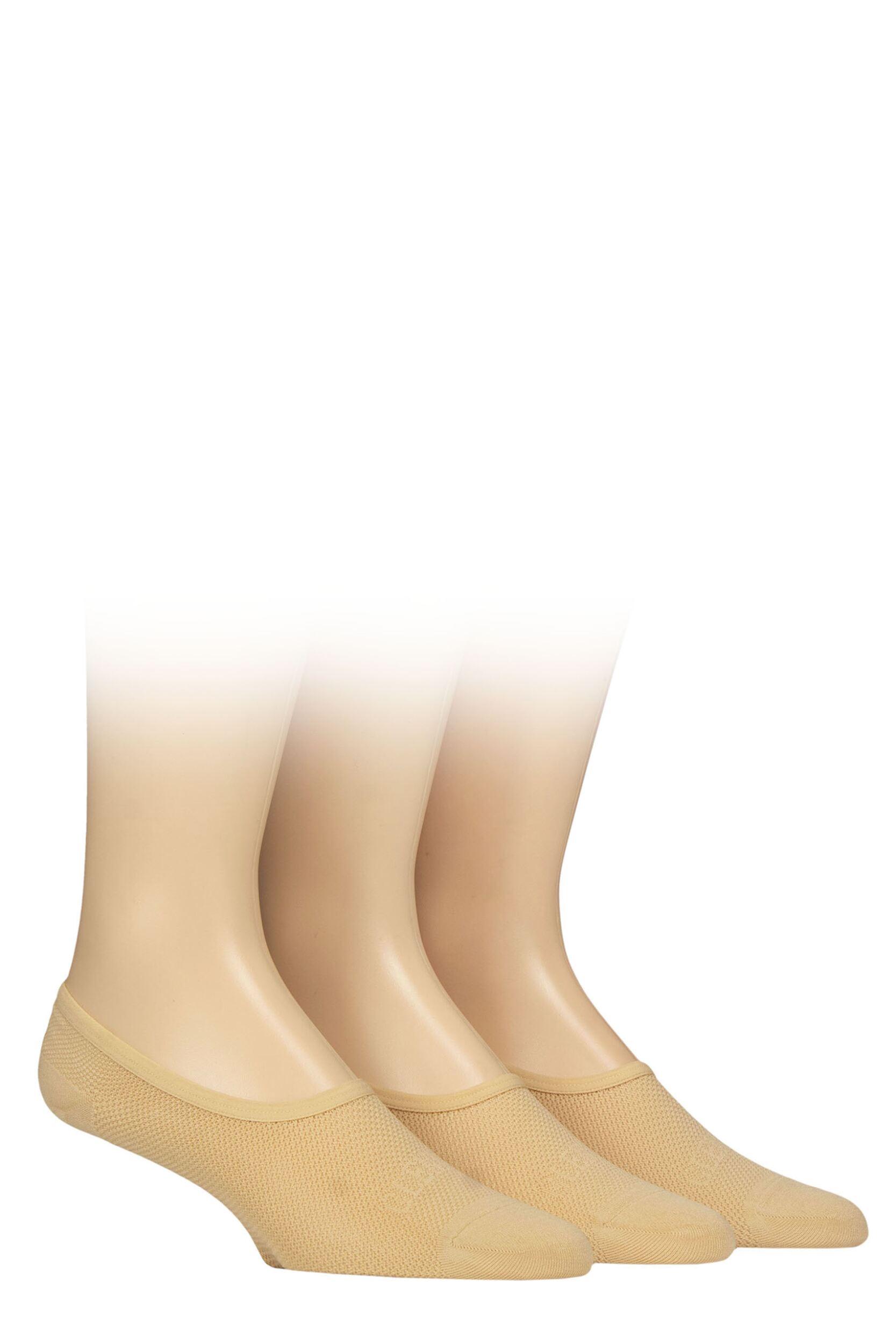 Mens 3 Pair Glenmuir Mesh No Show Shoe Liner Socks Beige 7-11 Mens