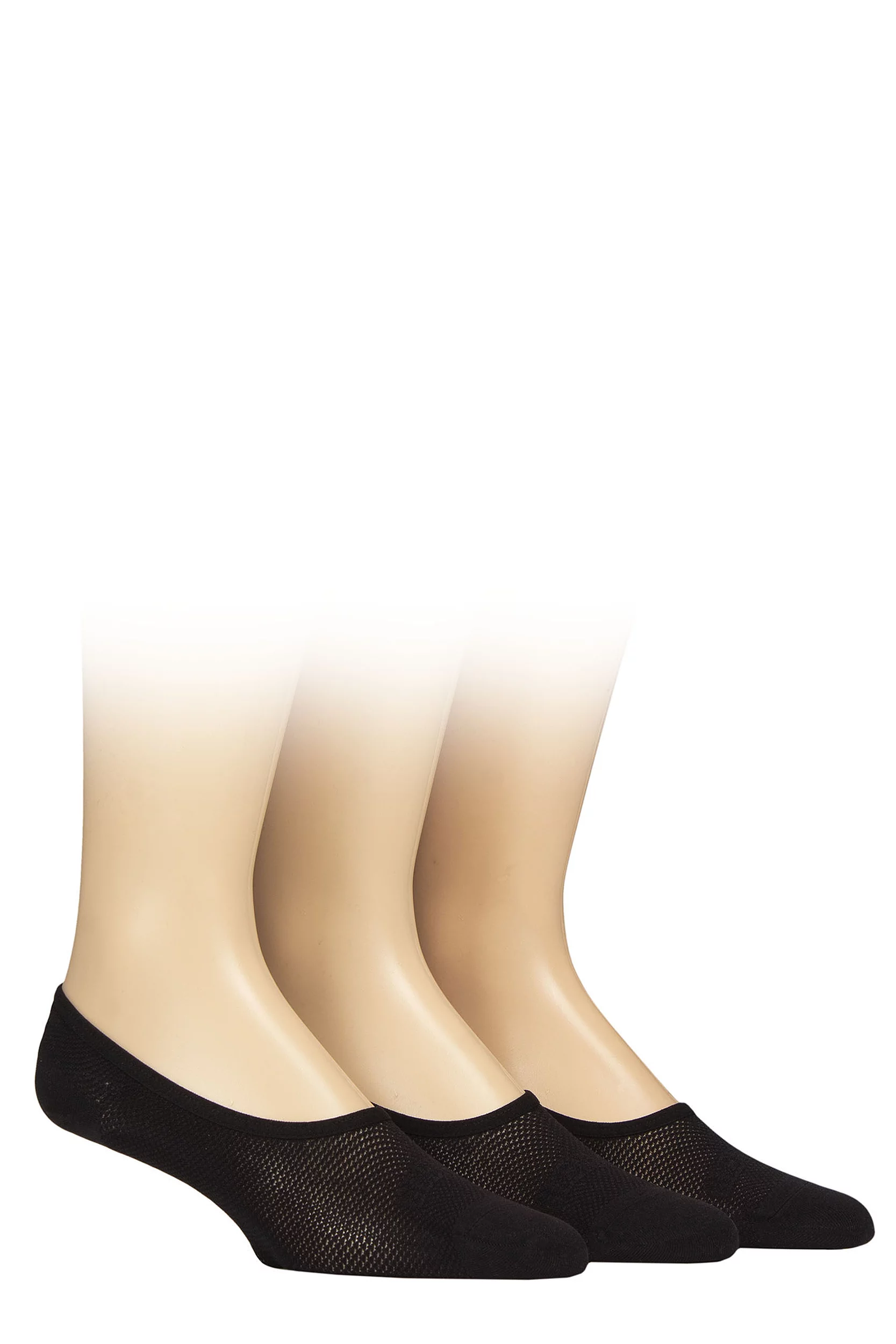 Mens 3 Pair Glenmuir Mesh No Show Shoe Liner Socks Black 7-11 Mens