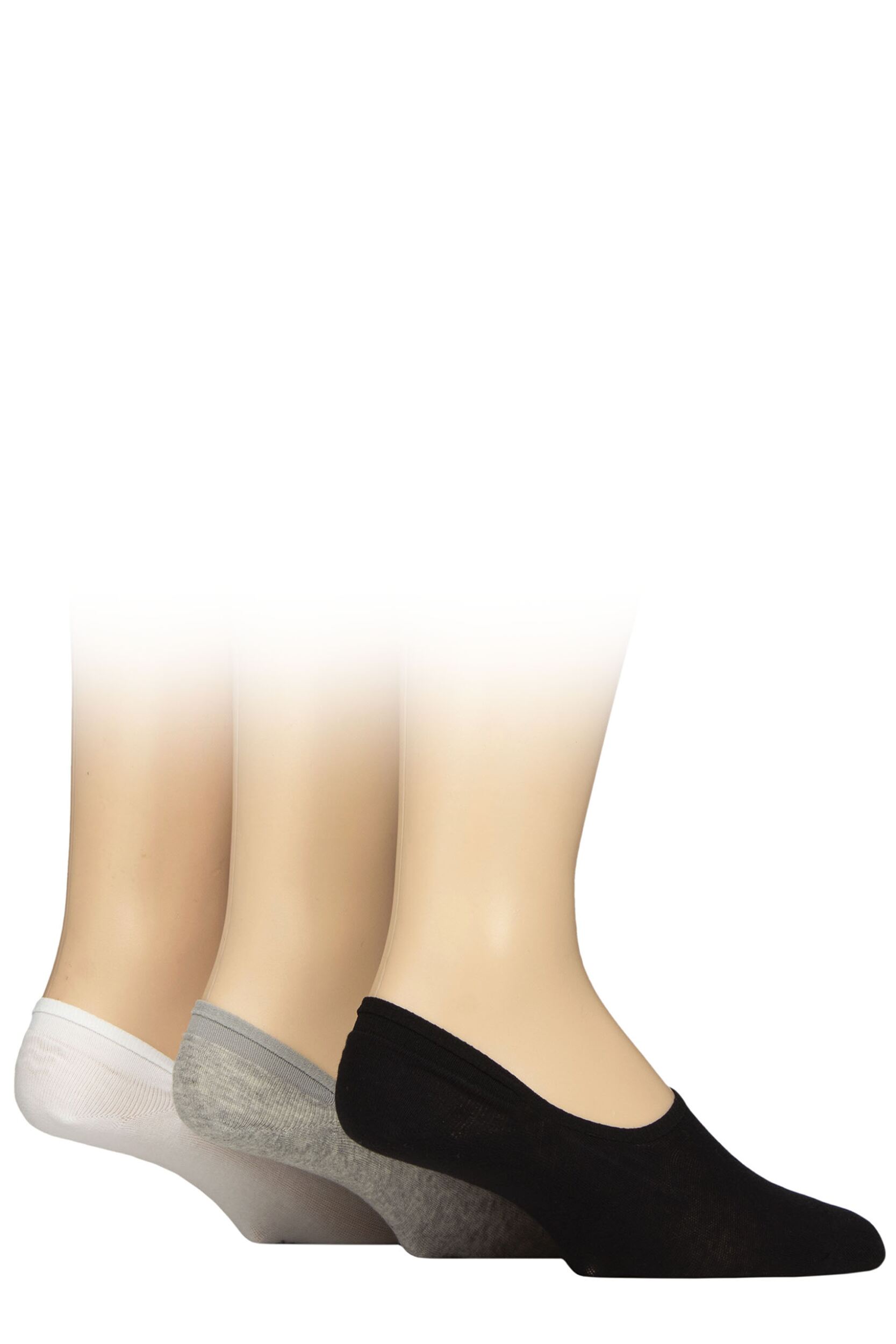 Mens 3 Pair Glenmuir Cotton Shoe Liner Socks Black / Grey / White 7-11 Mens