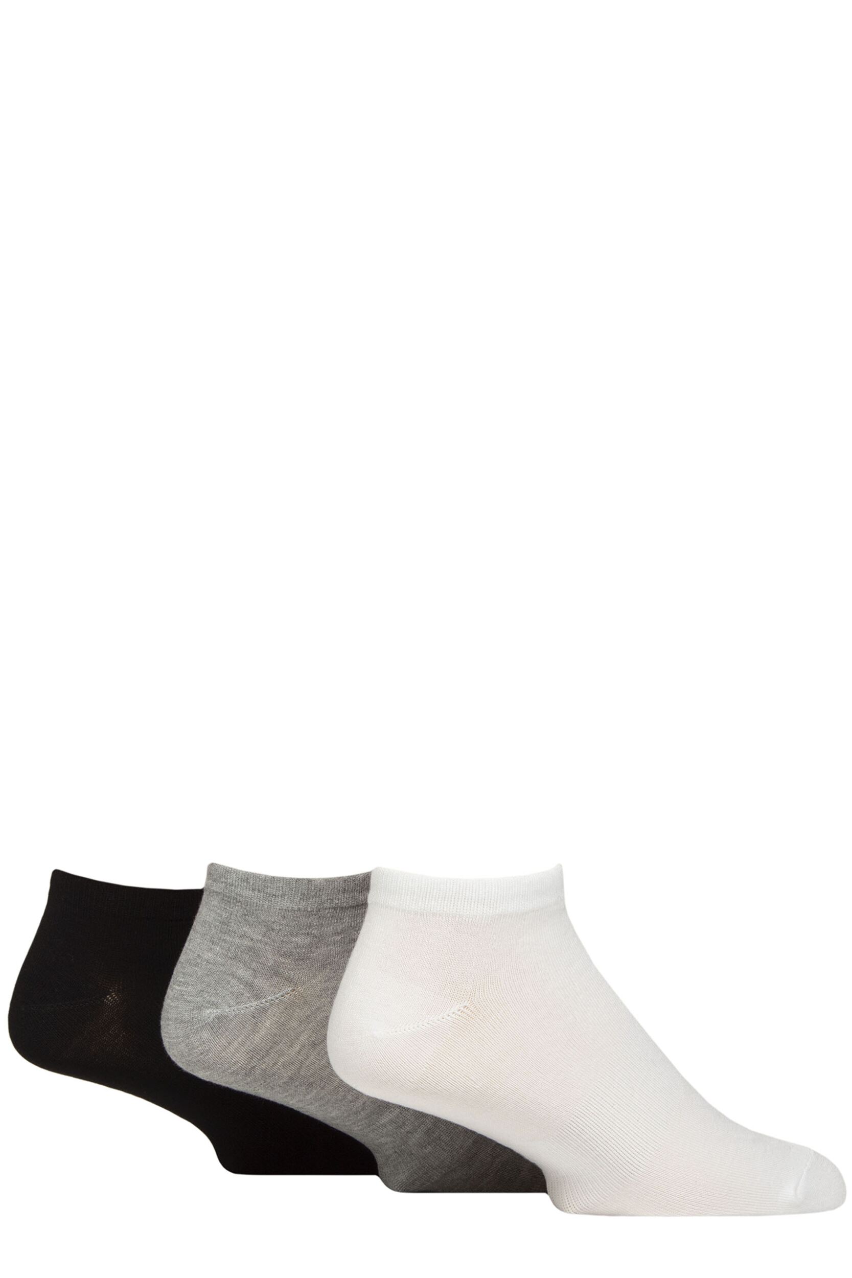 Mens 3 Pair Glenmuir Bamboo Trainer Socks Black / White / Grey 7-11