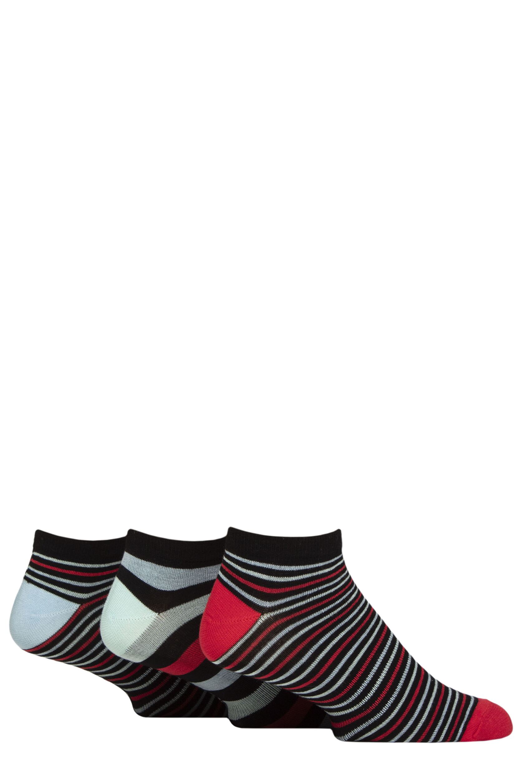 Image of Mens 3 Pair Glenmuir Bamboo Trainer Socks Black / Red / Blue 7-11