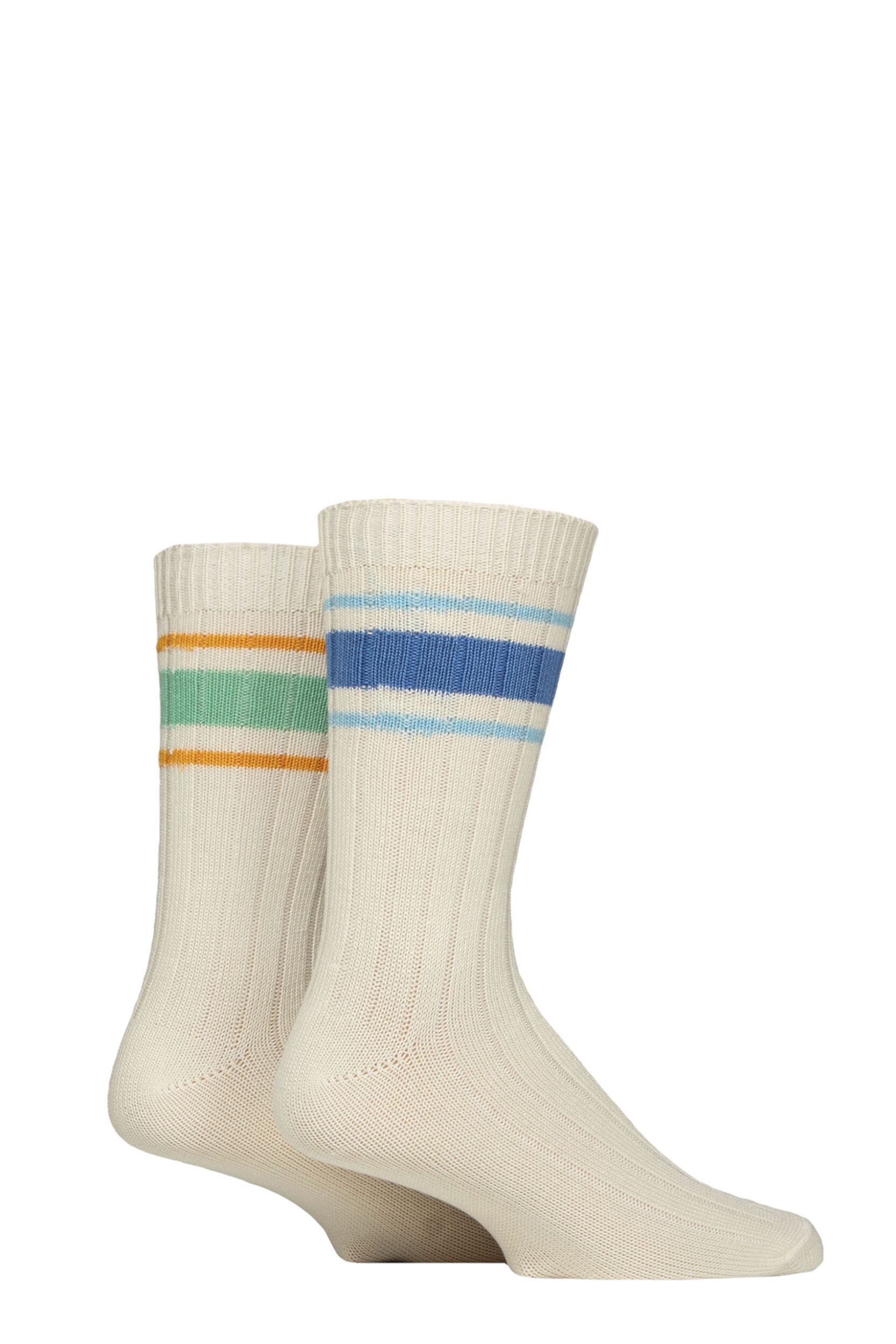 Image of Mens 2 Pair Glenmuir Bamboo Light Boot Socks Cream Blue / Green 7-11 Mens