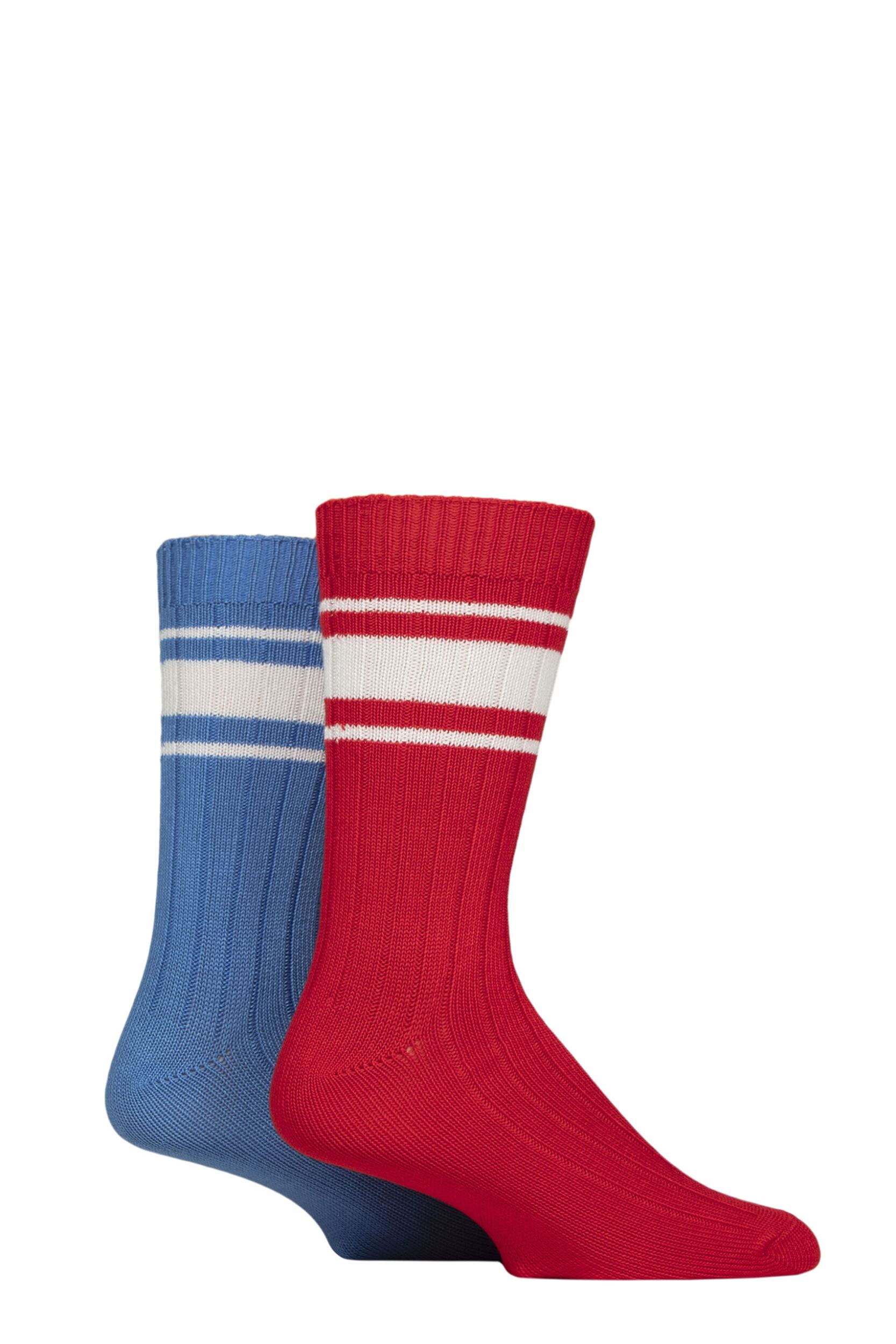Mens 2 Pair Glenmuir Bamboo Light Boot Socks Red / Blue 7-11 Mens