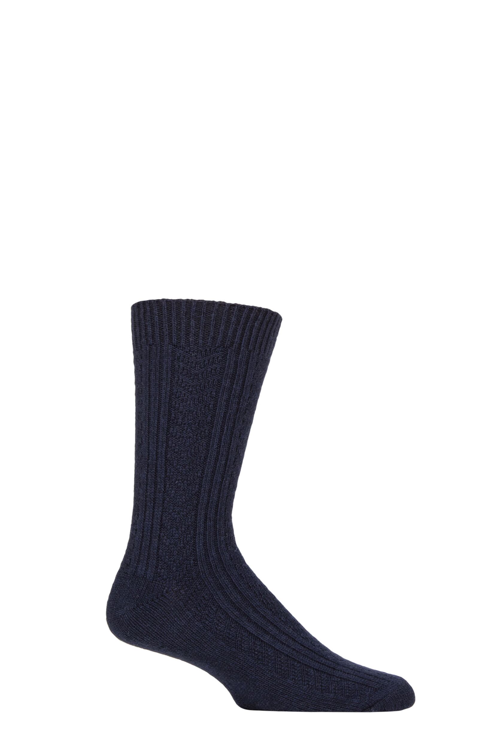 Image of Mens 1 Pair Glenmuir Cashmere and Merino Wool Blend Socks Navy 7-11