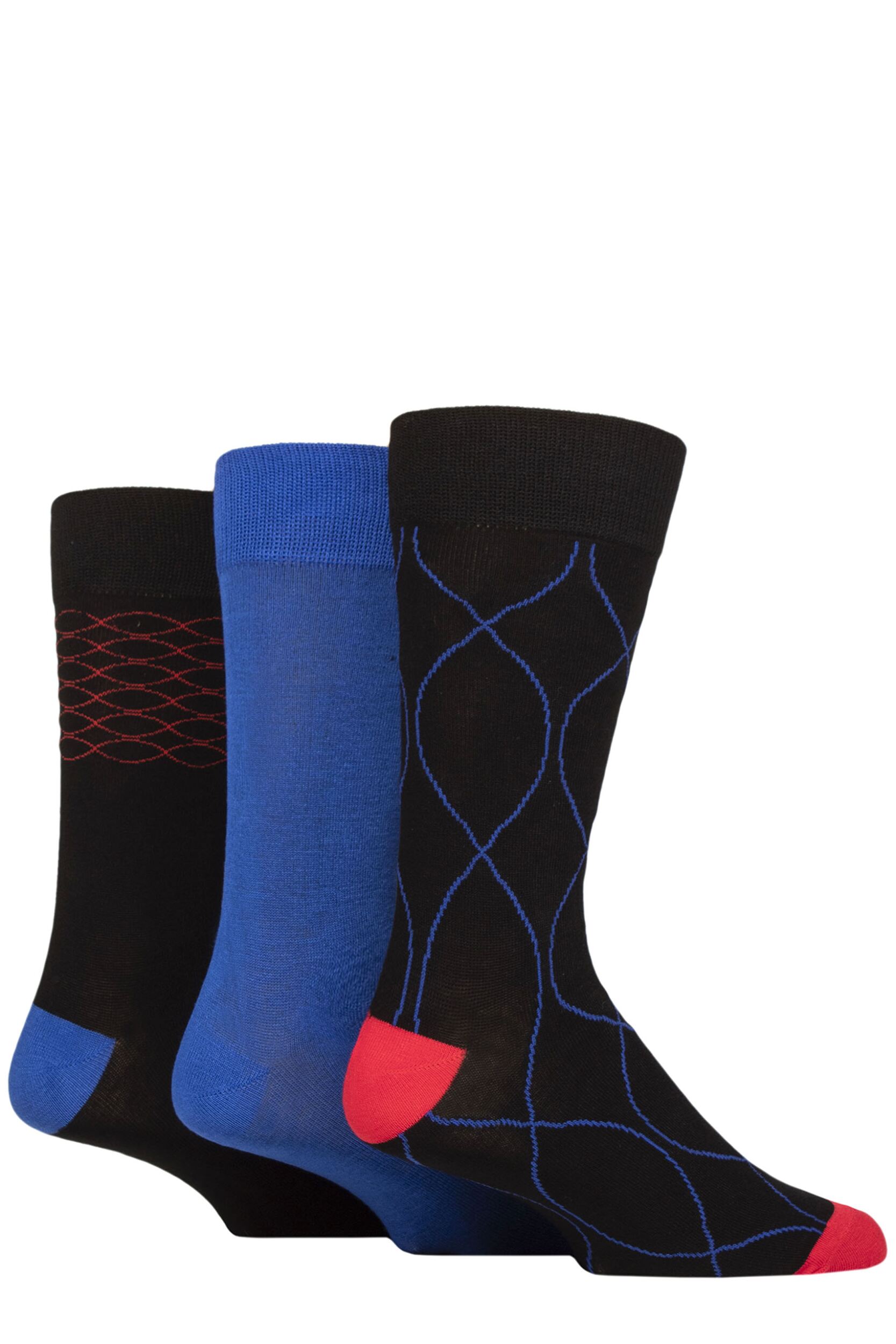 Mens 3 Pair Glenmuir Gift Tagged Patterned Bamboo Socks Patterned Black 7-11