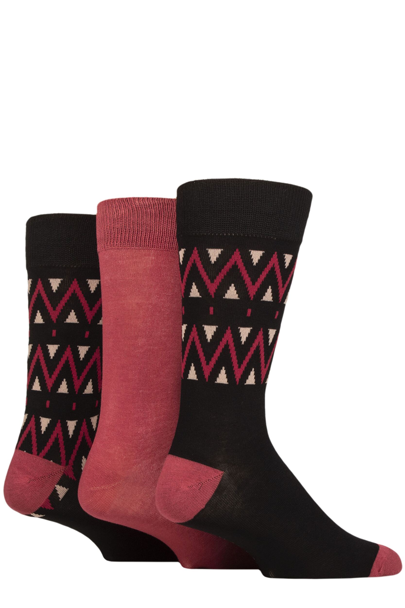 Mens 3 Pair Glenmuir Gift Tagged Patterned Bamboo Socks Zig Zag Black 7-11