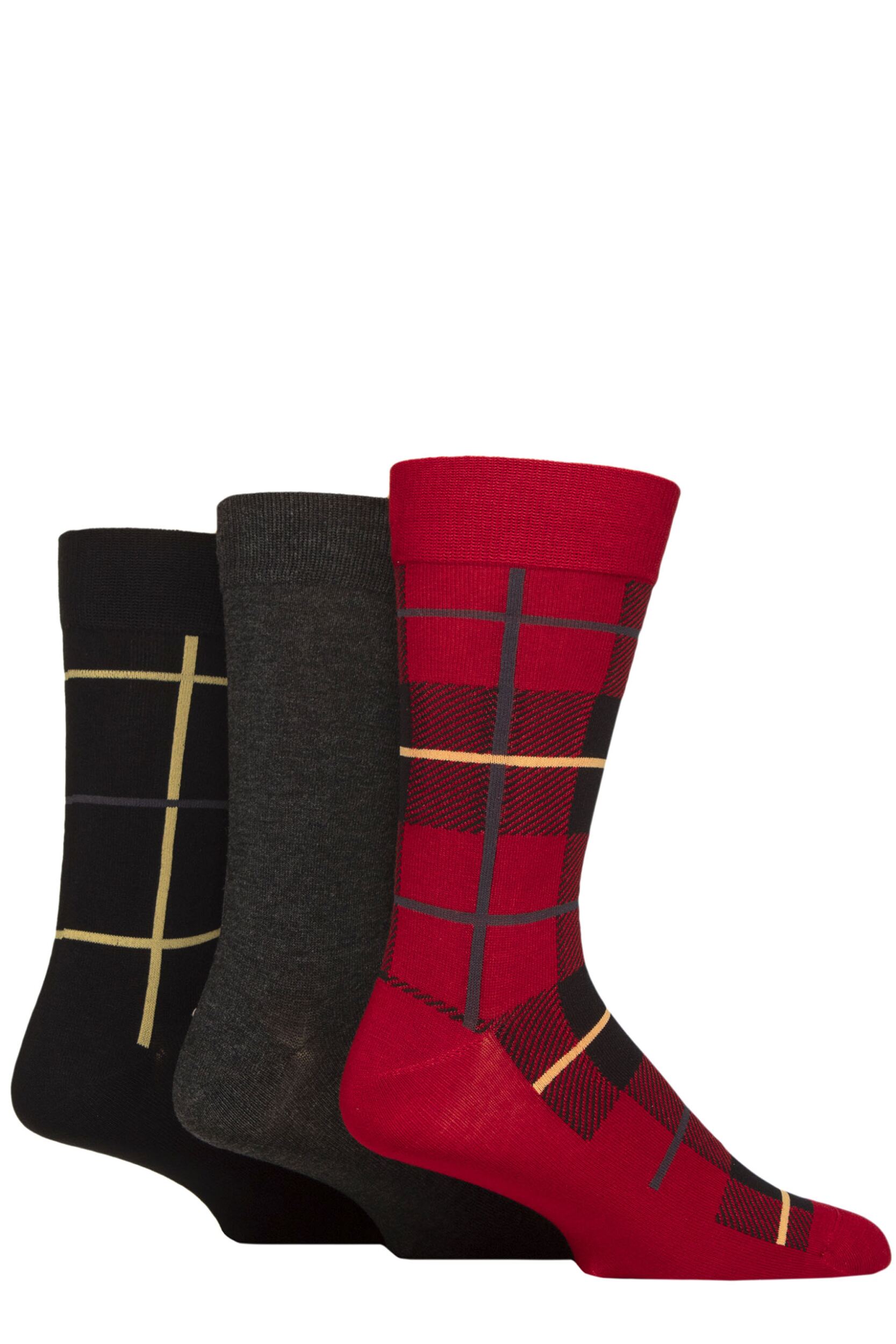 Mens 3 Pair Glenmuir Gift Tagged Patterned Bamboo Socks Red Checker 7-11 Mens