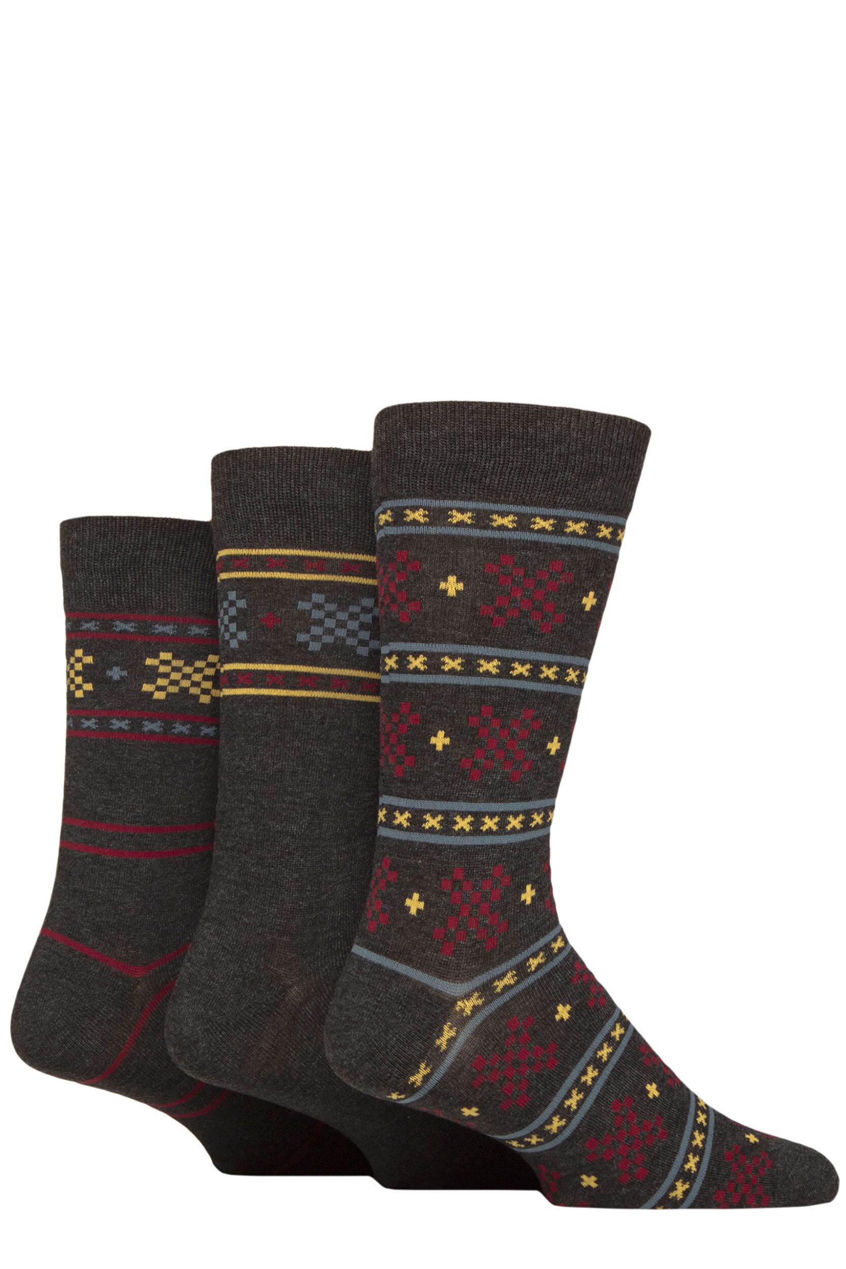 Mens 3 Pair Glenmuir Gift Tagged Patterned Bamboo Socks Charcoal Pattern 7-11 Mens