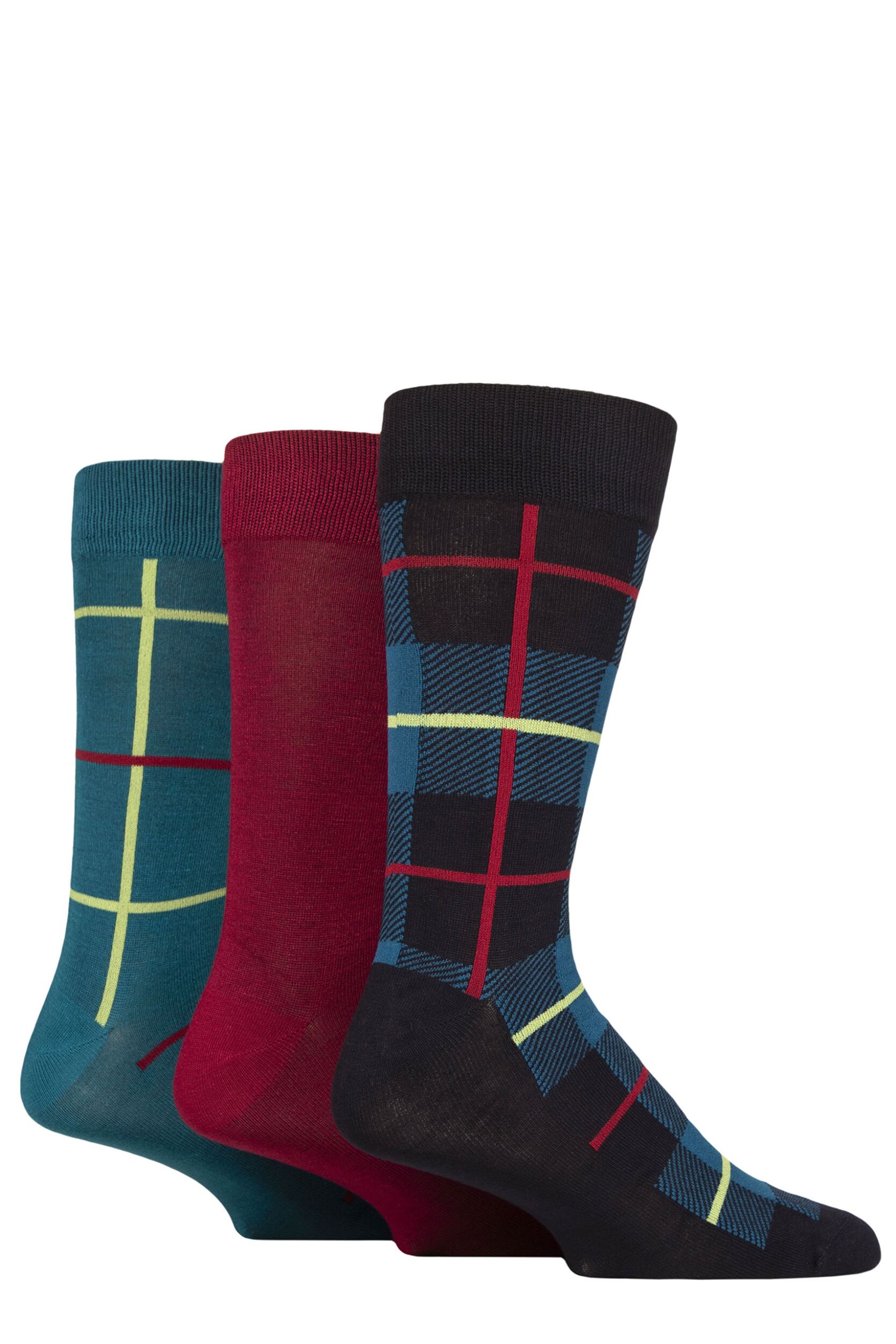 Mens 3 Pair Glenmuir Gift Tagged Patterned Bamboo Socks Navy / Teal / Burgundy 7-11