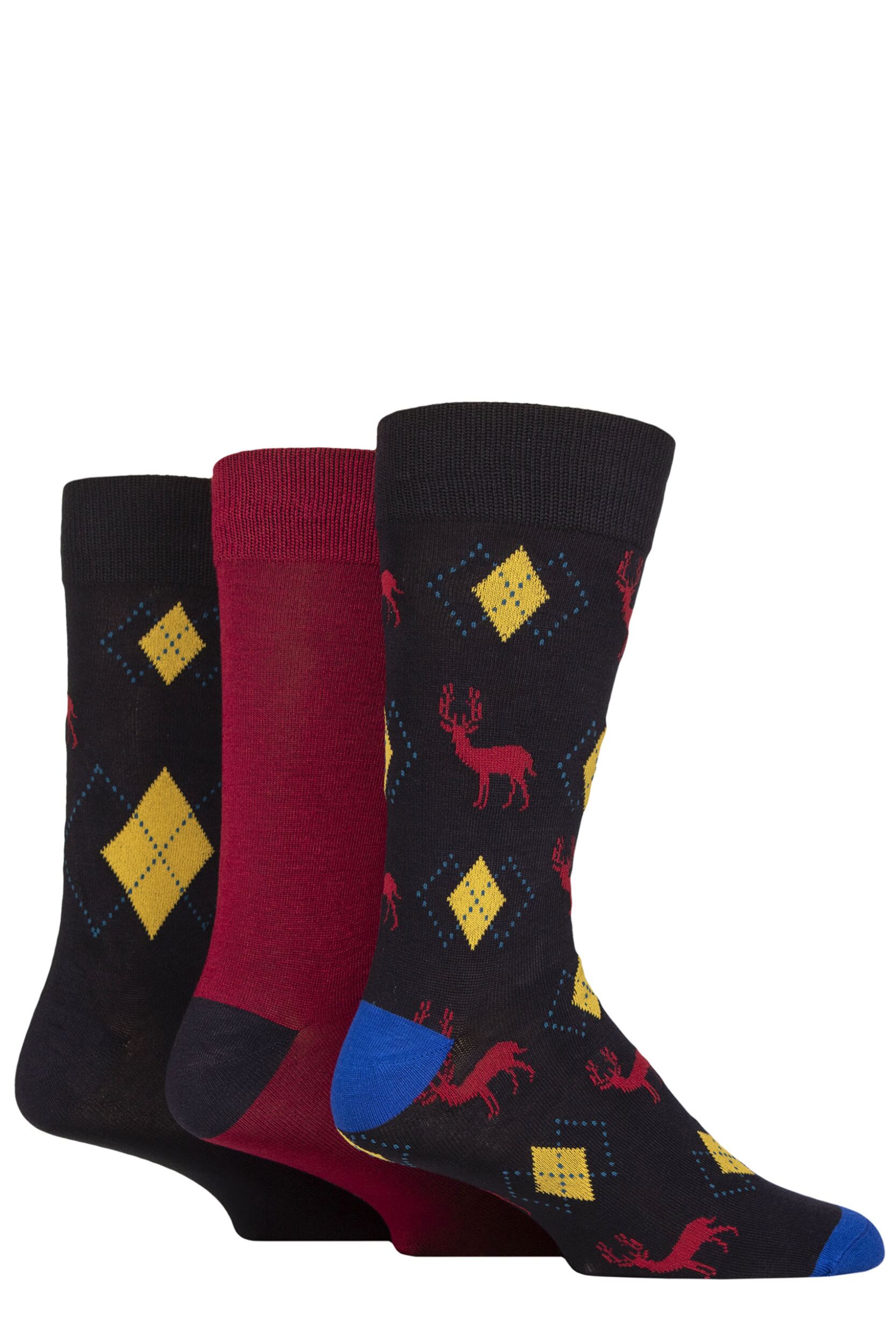 Mens 3 Pair Glenmuir Gift Tagged Patterned Bamboo Socks Navy Stag 7-11