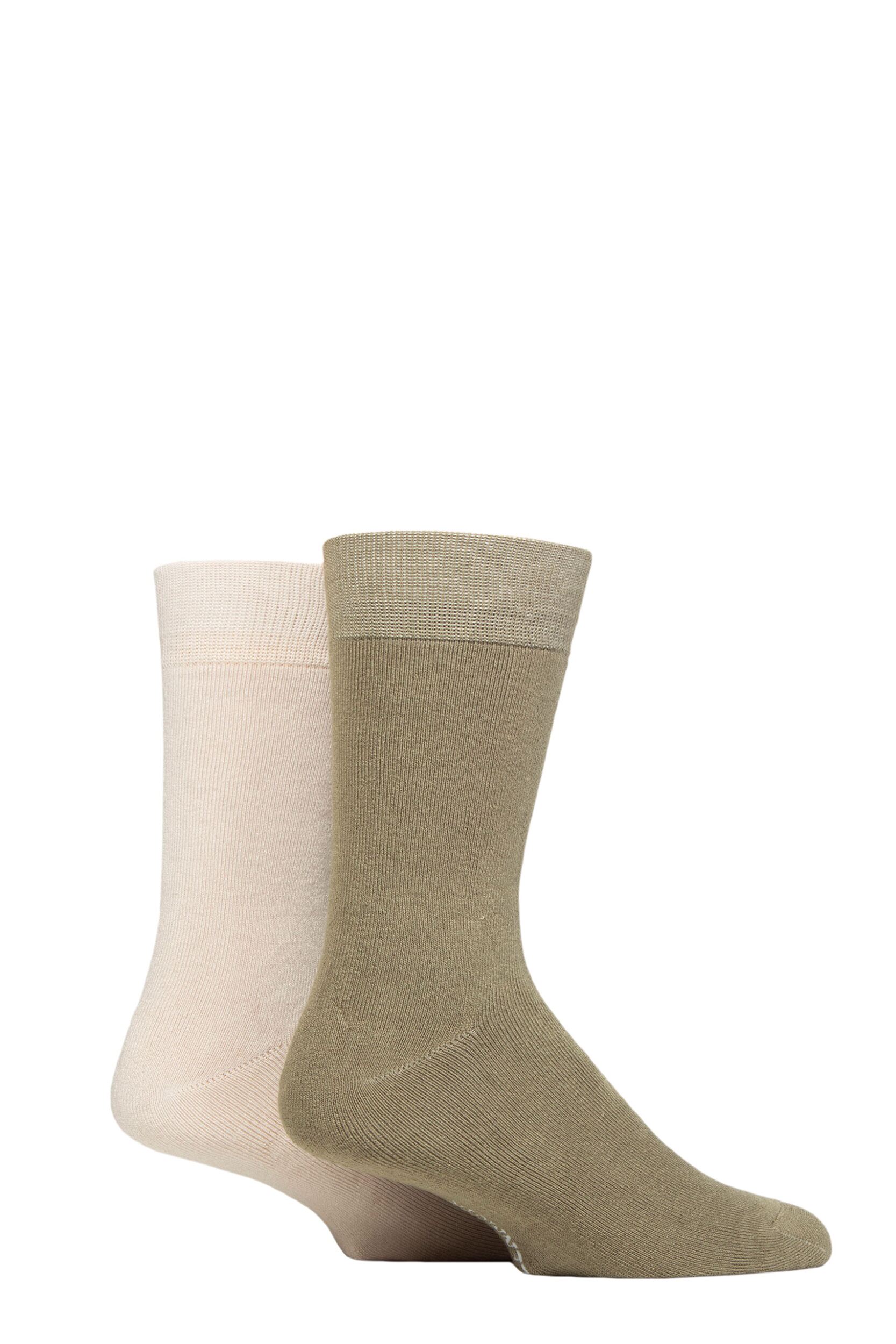 Mens 2 Pair Glenmuir Bamboo Cushioned Leisure Socks Green / Stone 7-11 Mens