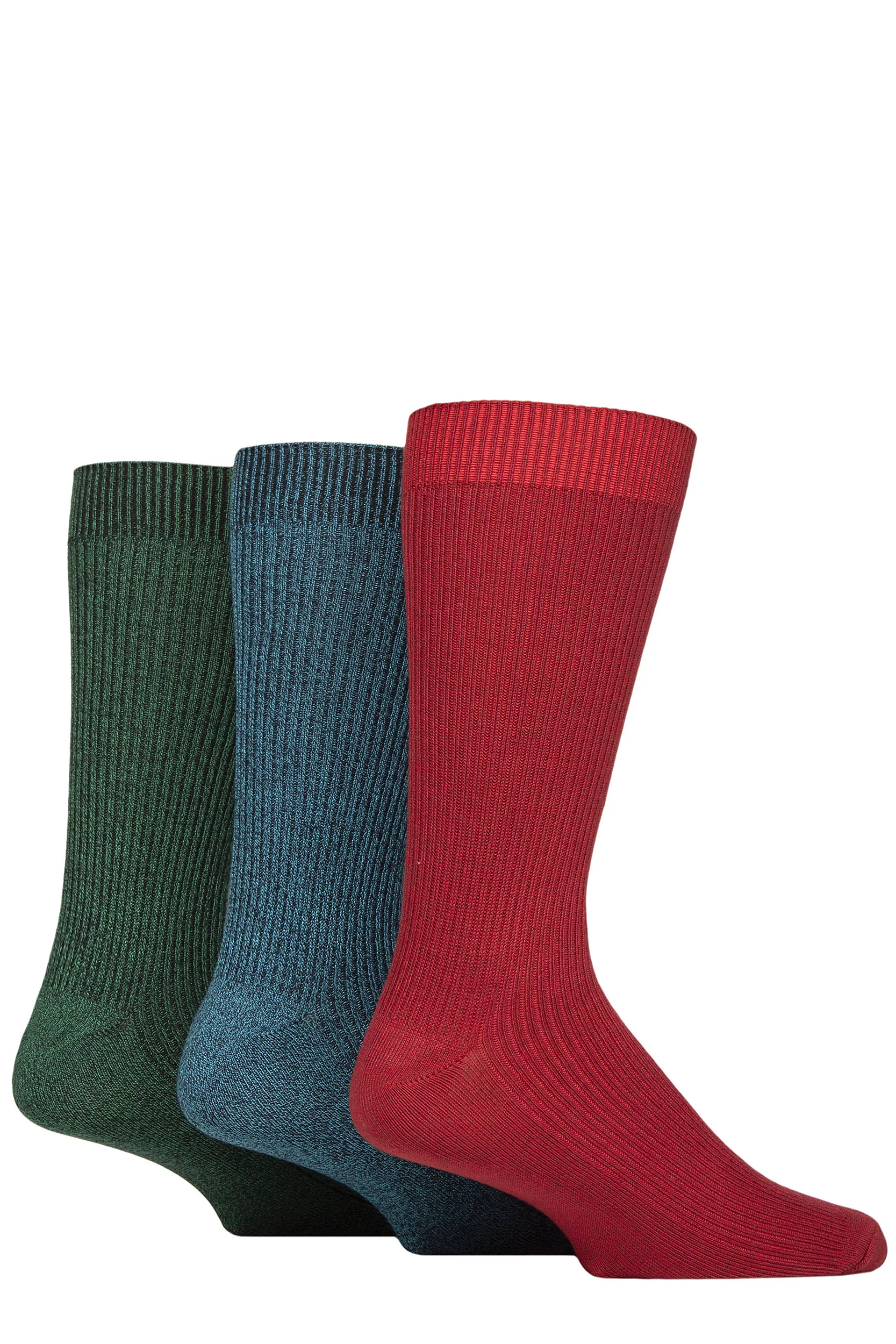 Mens 3 Pair Glenmuir Bamboo Leisure Socks Red / Blue / Greens 7