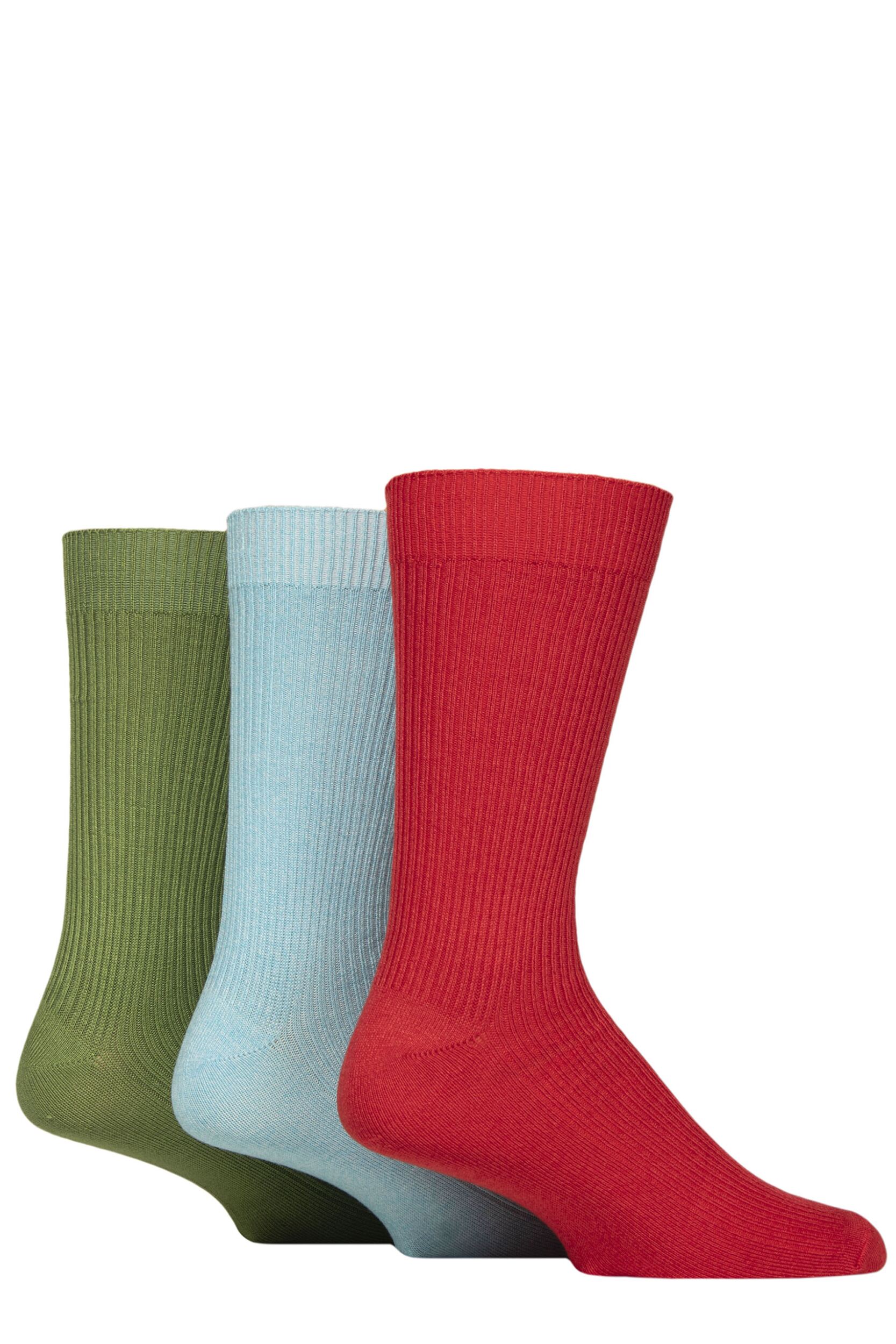 Image of Mens 3 Pair Glenmuir Bamboo Leisure Socks Red / Blue / Green 7-11 Mens