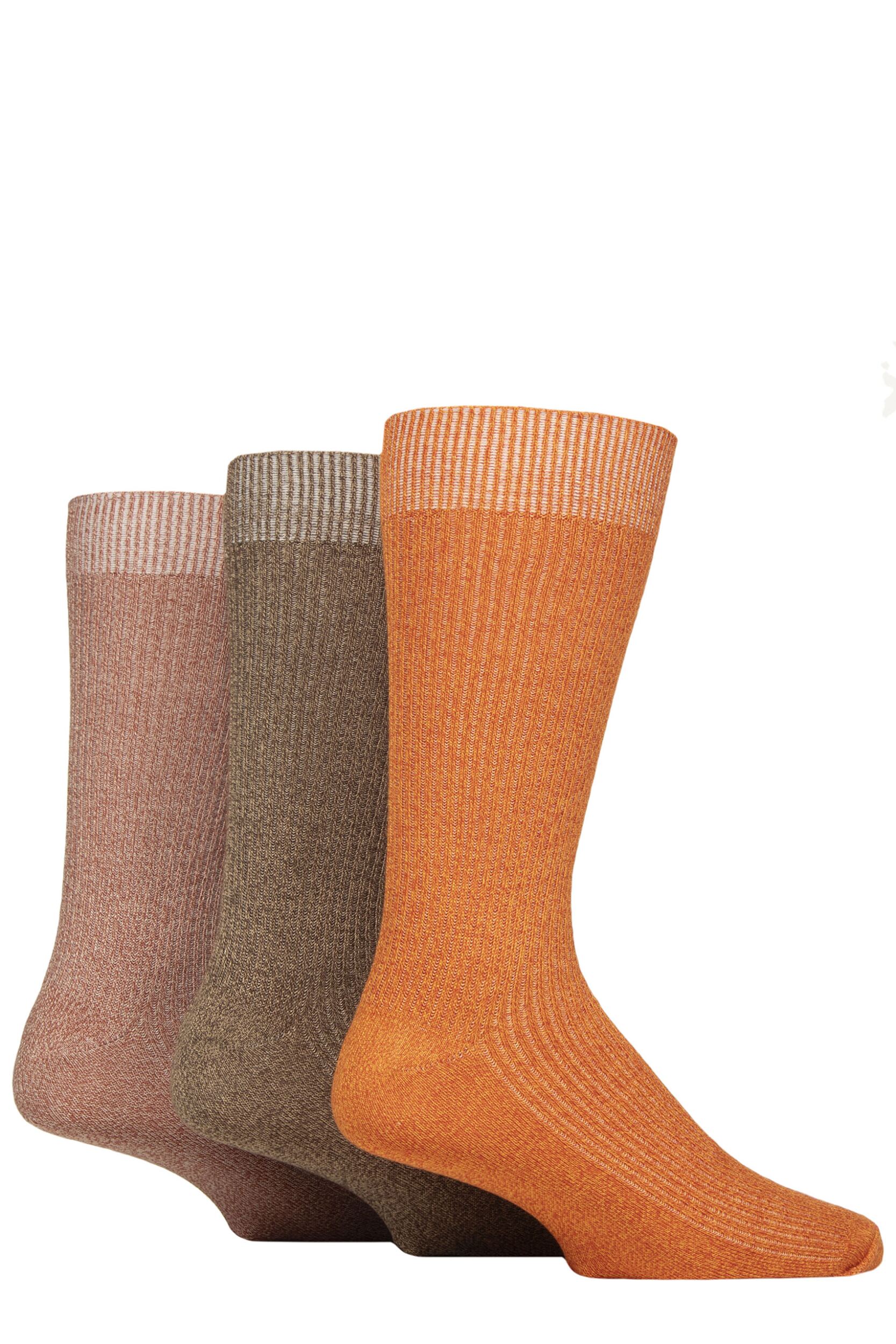Mens 3 Pair Glenmuir Bamboo Leisure Socks Orange / Brown 7-11