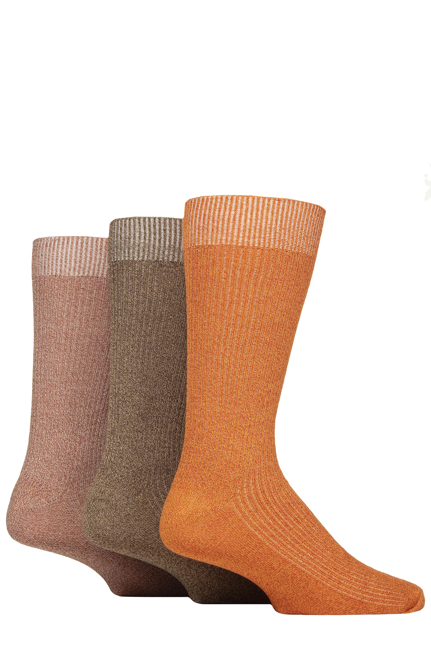 Mens 3 Pair Glenmuir Bamboo Leisure Socks Orange / Brown 7