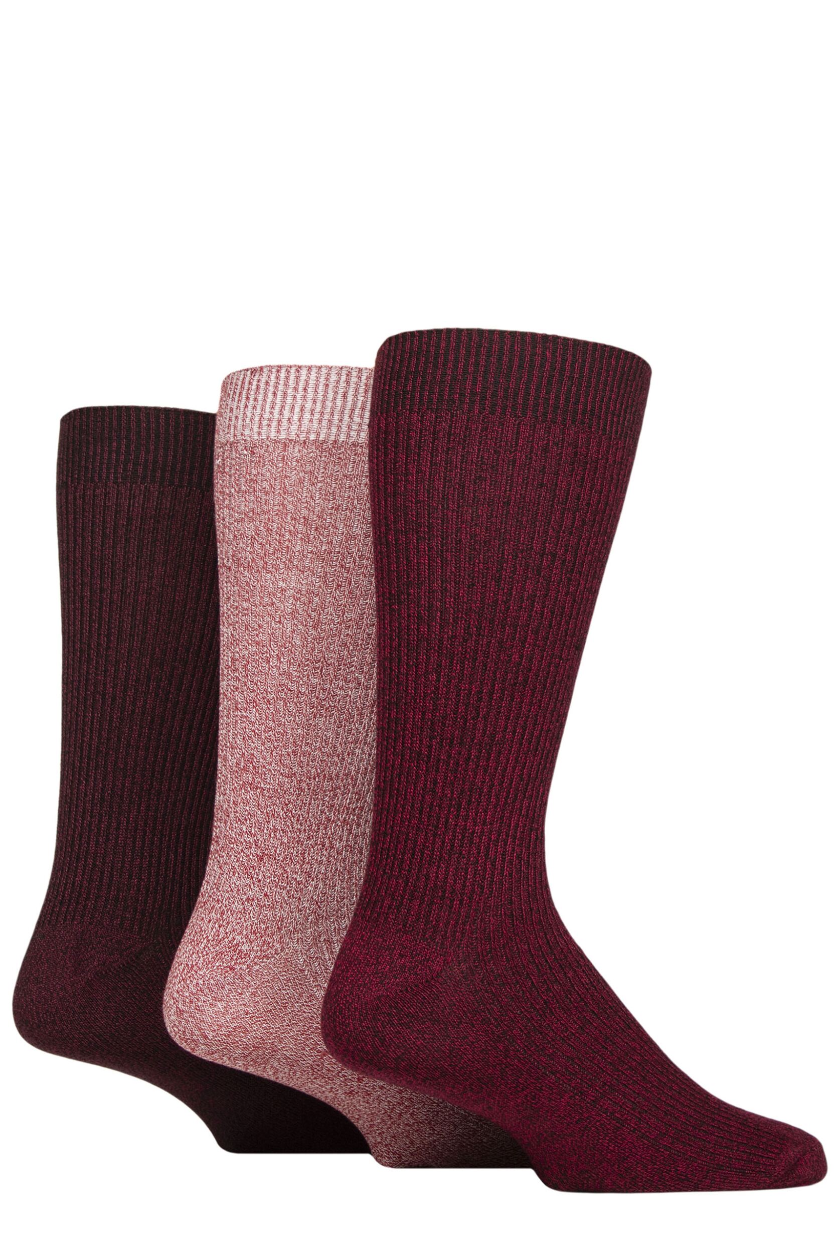 Image of Mens 3 Pair Glenmuir Bamboo Leisure Socks Red / Plum 7-11