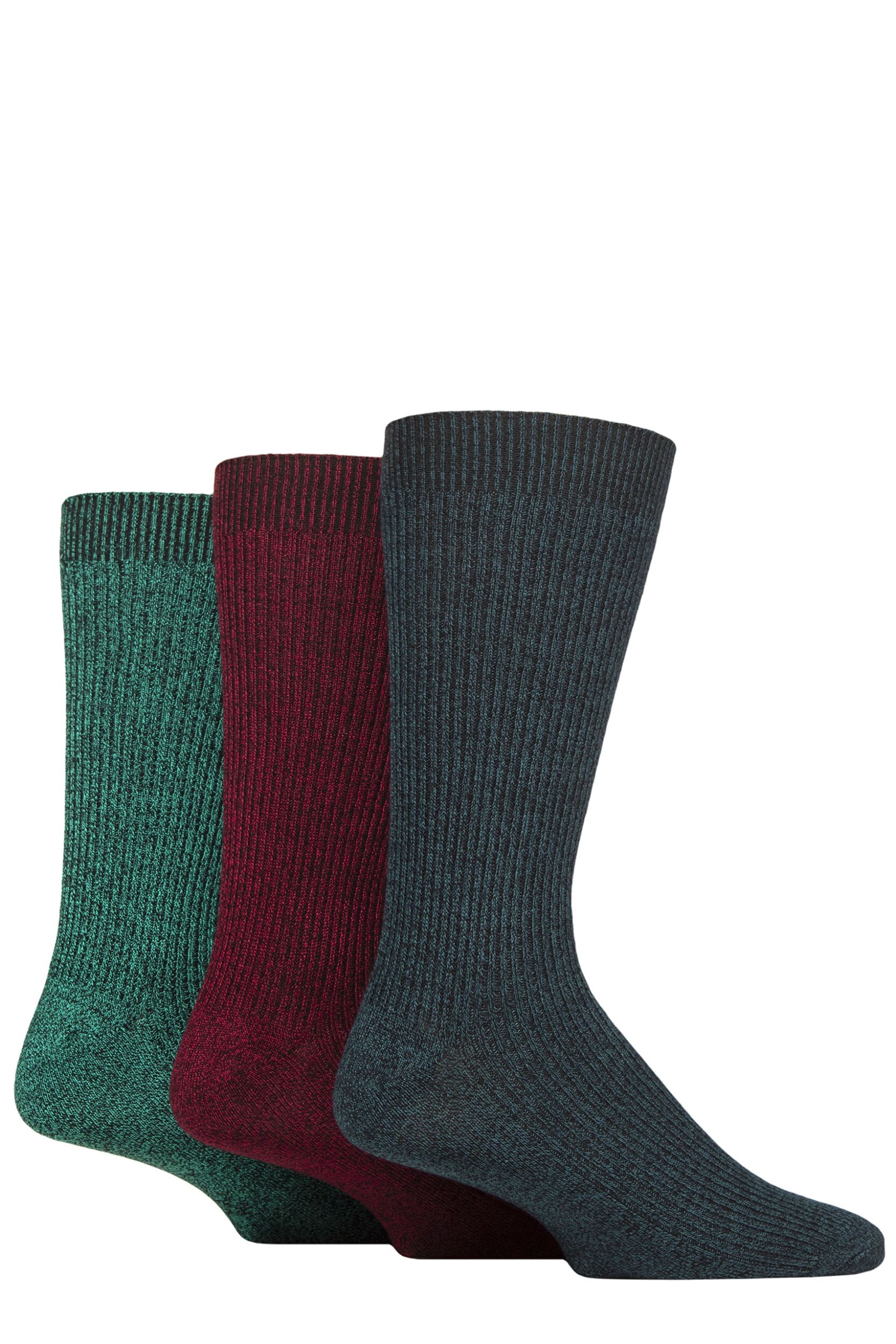 Image of Mens 3 Pair Glenmuir Bamboo Leisure Socks Green / Wine 7-11 Mens