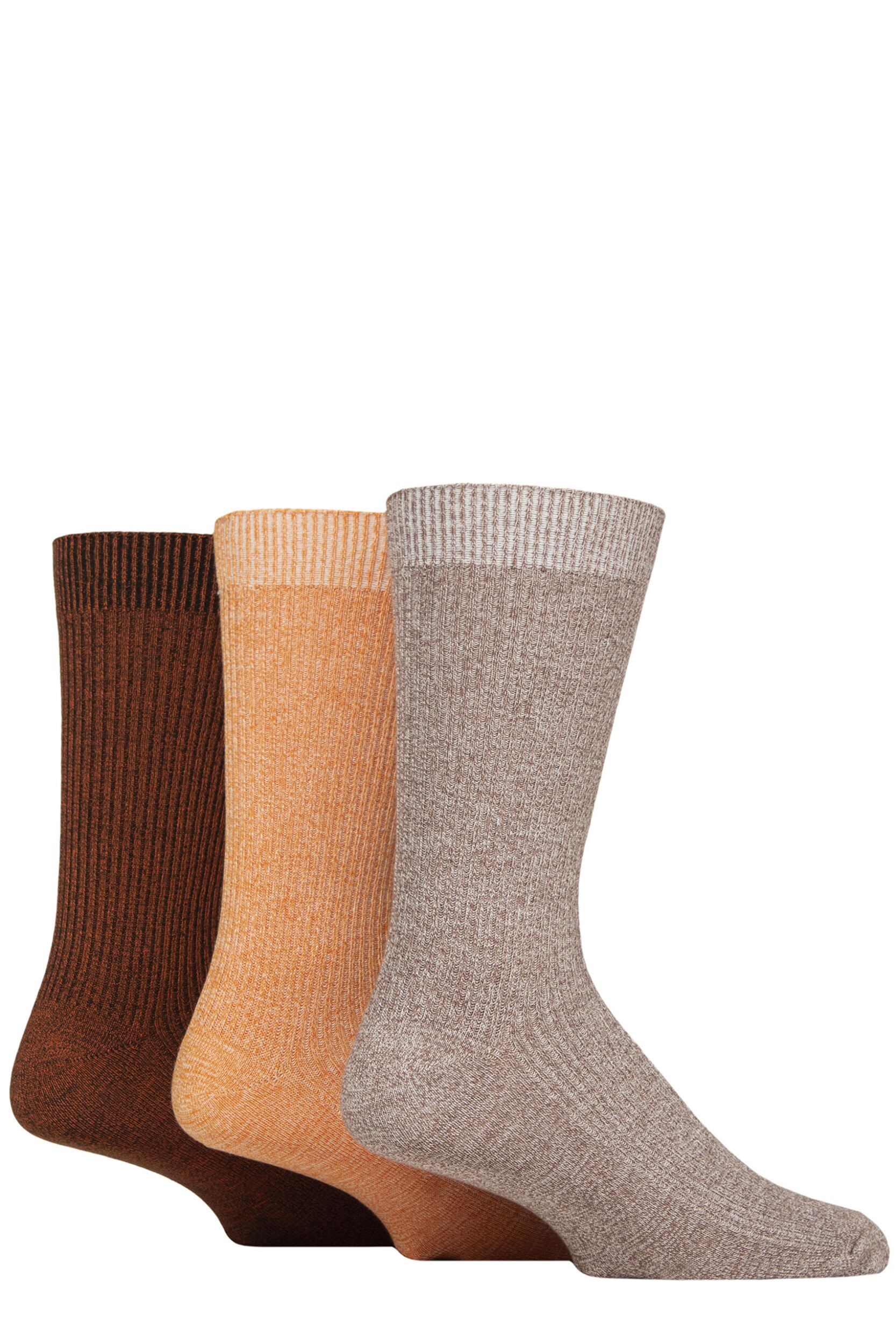 Mens 3 Pair Glenmuir Bamboo Leisure Socks Light Brown / Orange 7-11 Mens