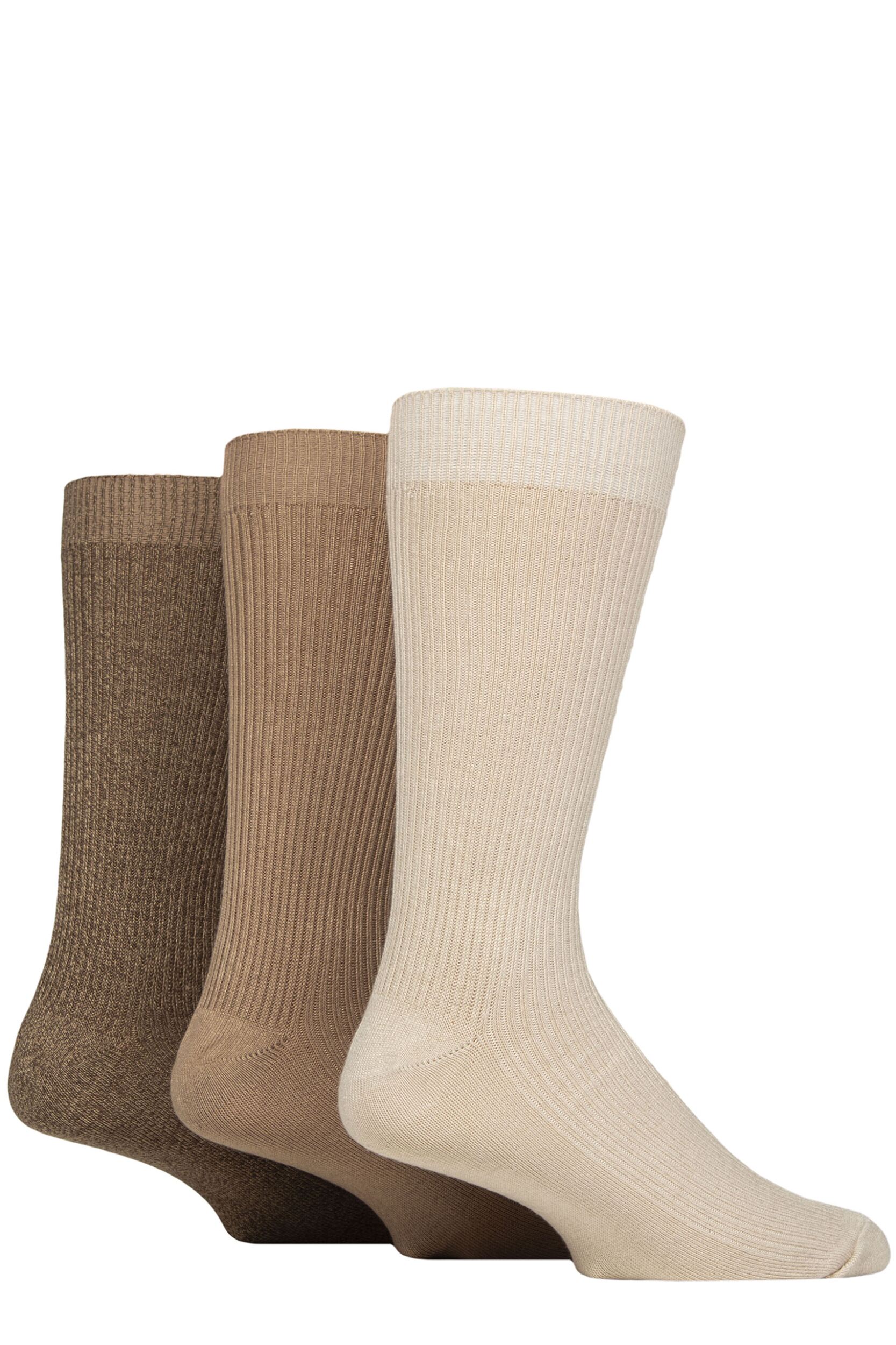 Mens 3 Pair Glenmuir Bamboo Leisure Socks Beige / Brown 7-11