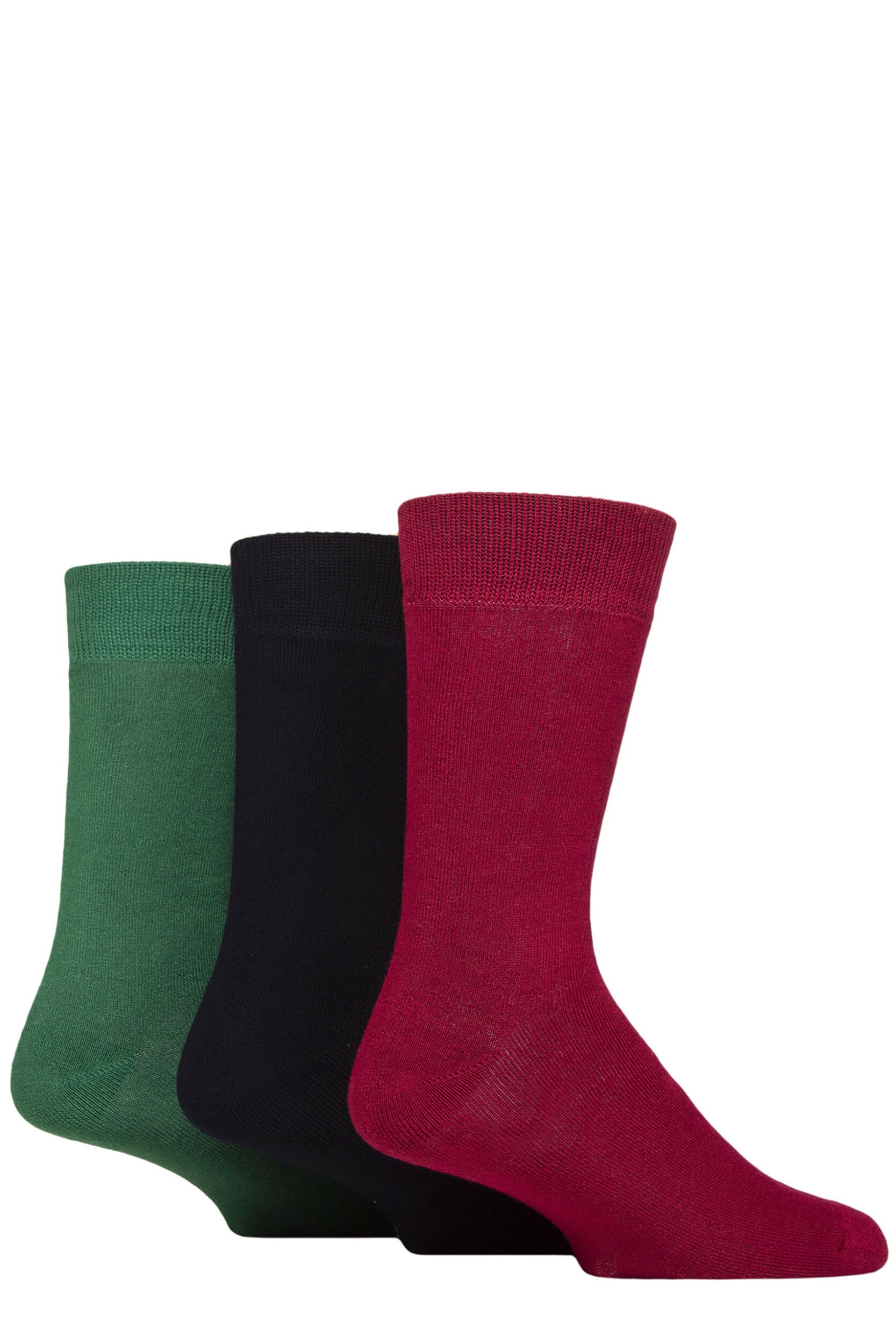 Image of Mens 3 Pair Glenmuir Bamboo Full Cushion Leisure Socks Burgundy / Navy / Green 7-11