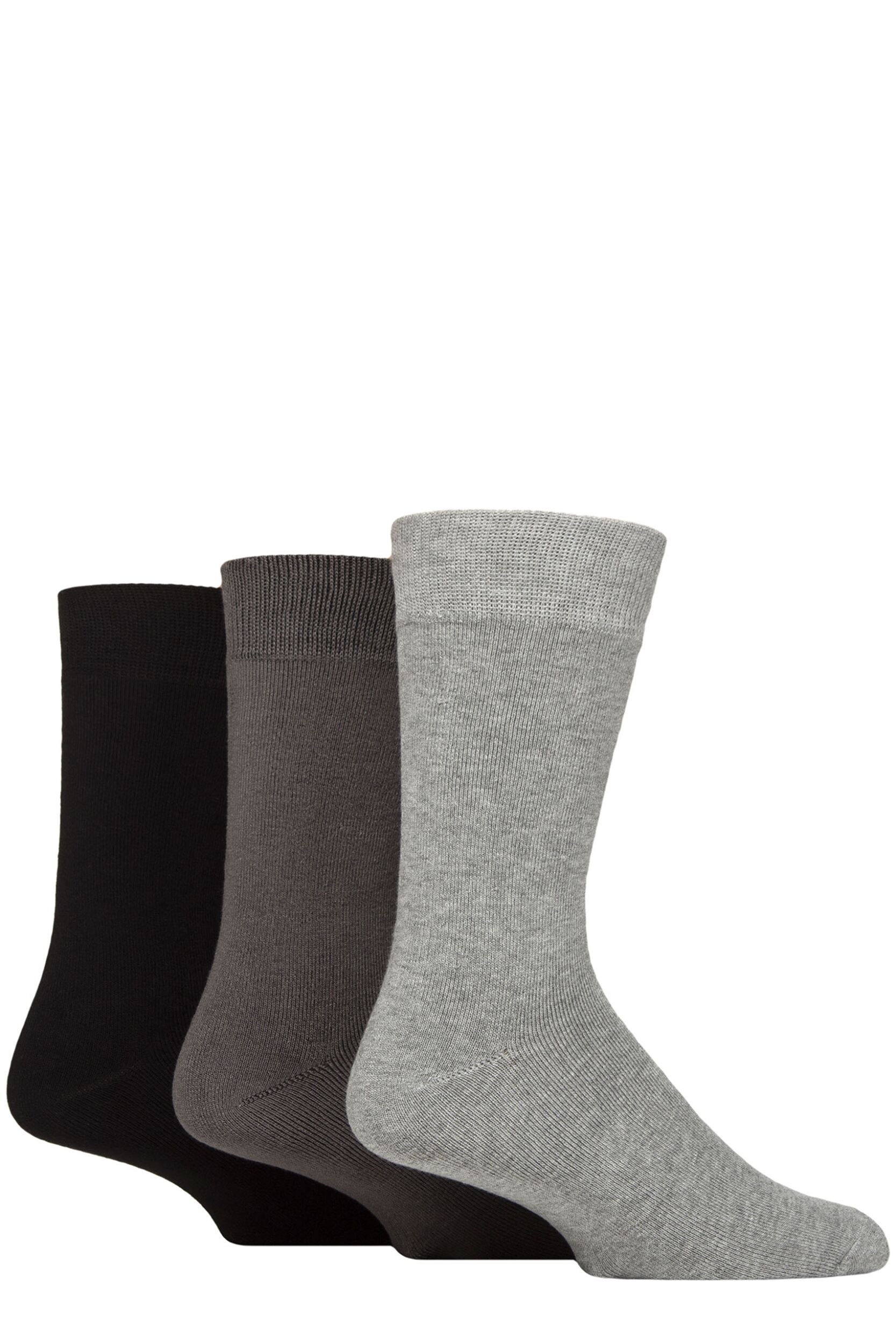 Image of Mens 3 Pair Glenmuir Bamboo Full Cushion Leisure Socks Grey / Charcoal / Black 7-11