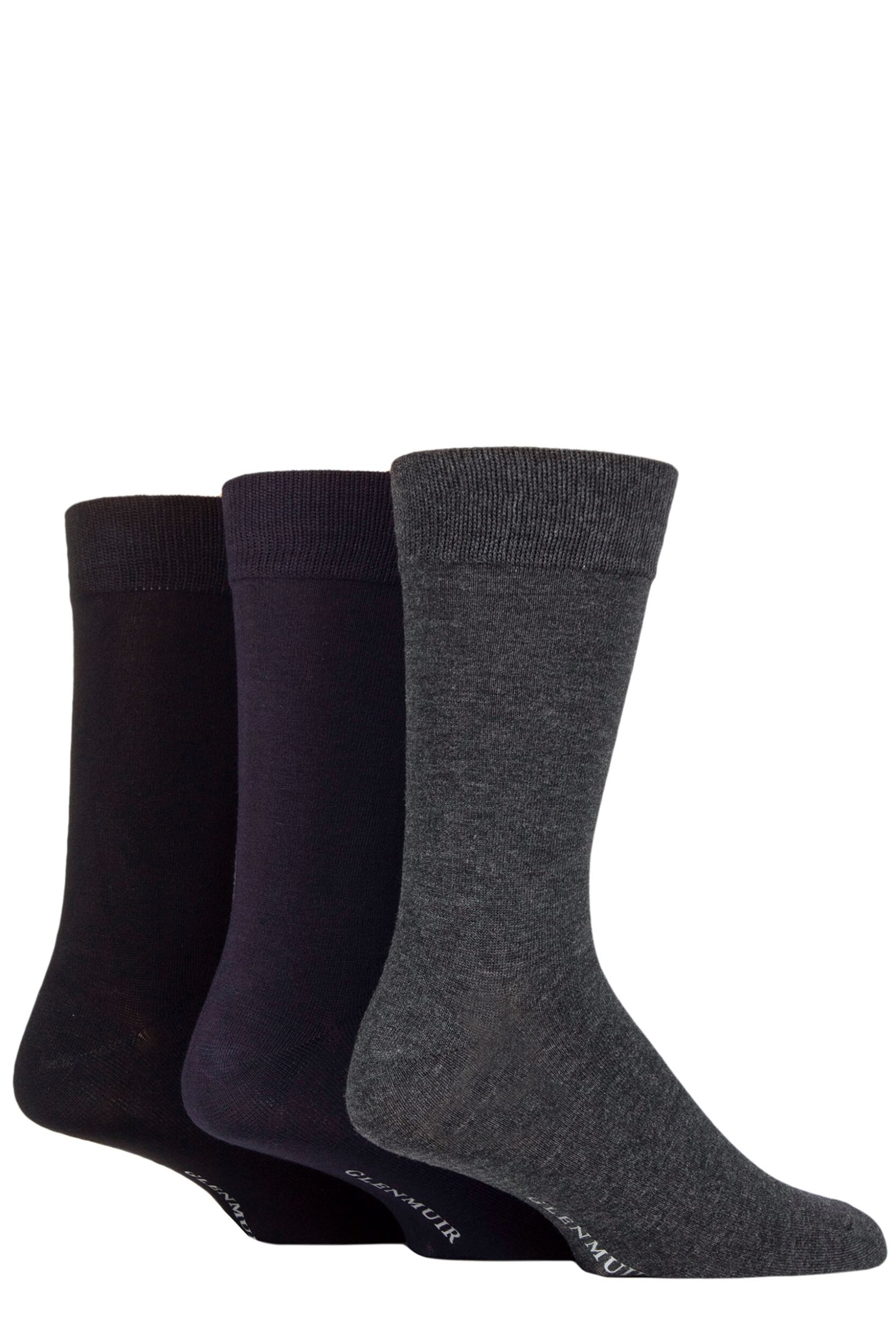 3 Pair Black / Navy / Grey Classic Bamboo Plain Socks Men's 7-11 Mens - Glenmuir