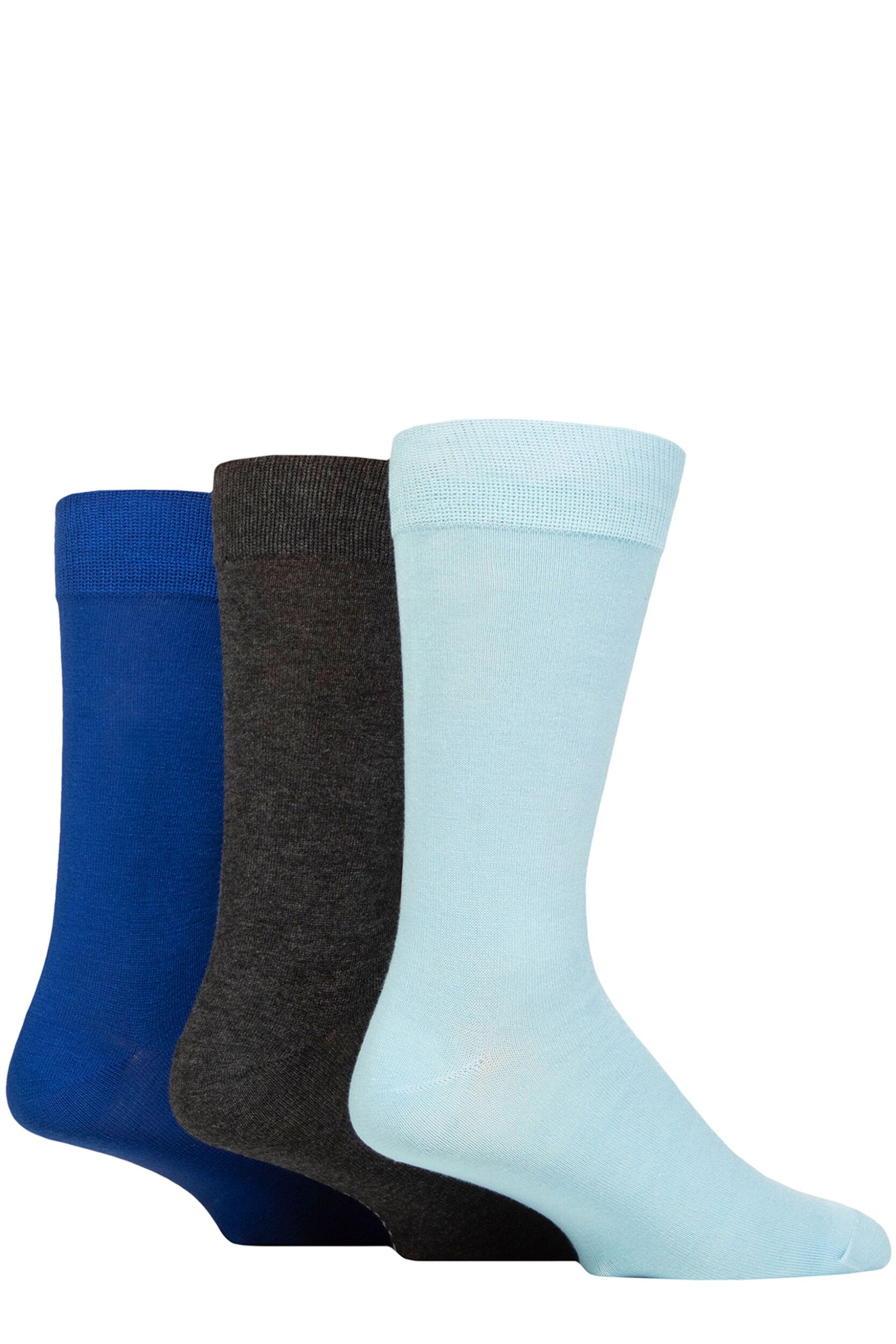Image of Mens 3 Pair Glenmuir Classic Bamboo Plain Socks Light Blue / Charcoal / Blue 7-11