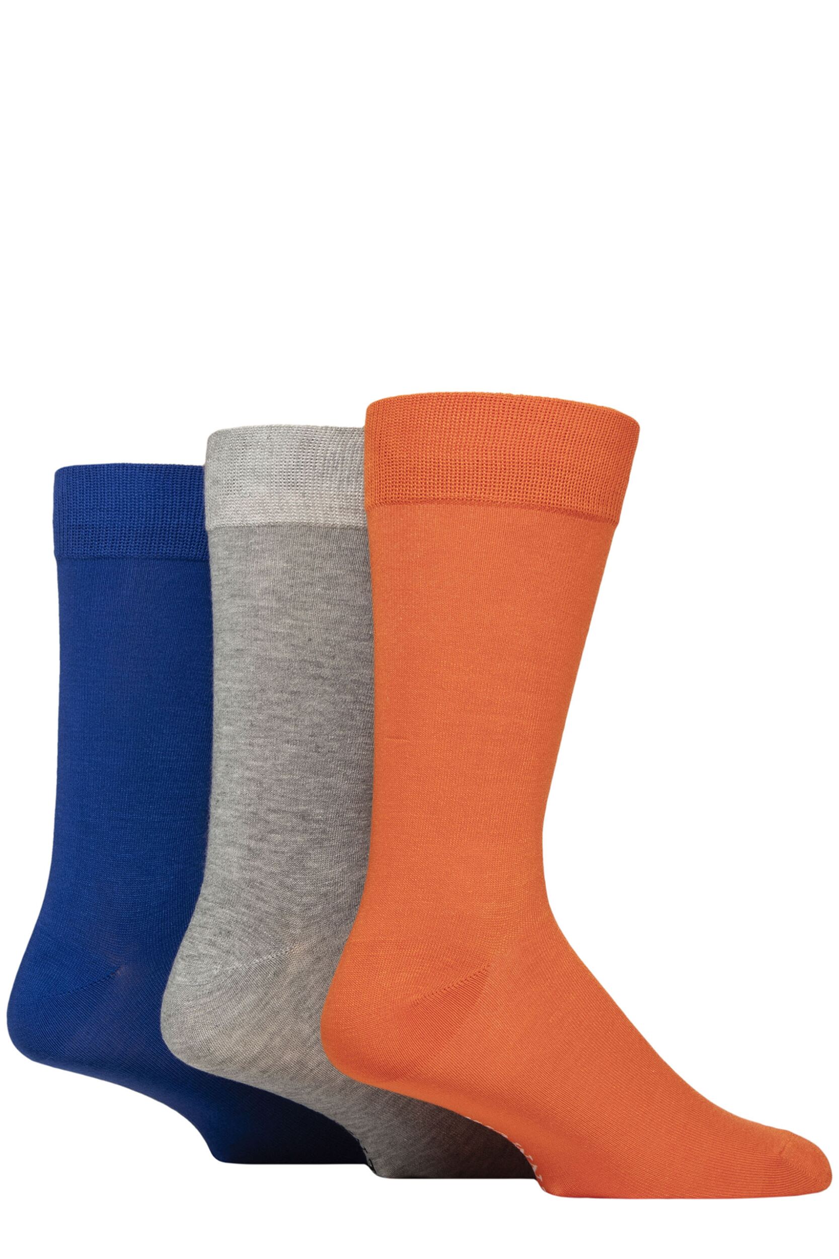 Mens 3 Pair Glenmuir Classic Bamboo Plain Socks Orange / Grey / Blue 7-11