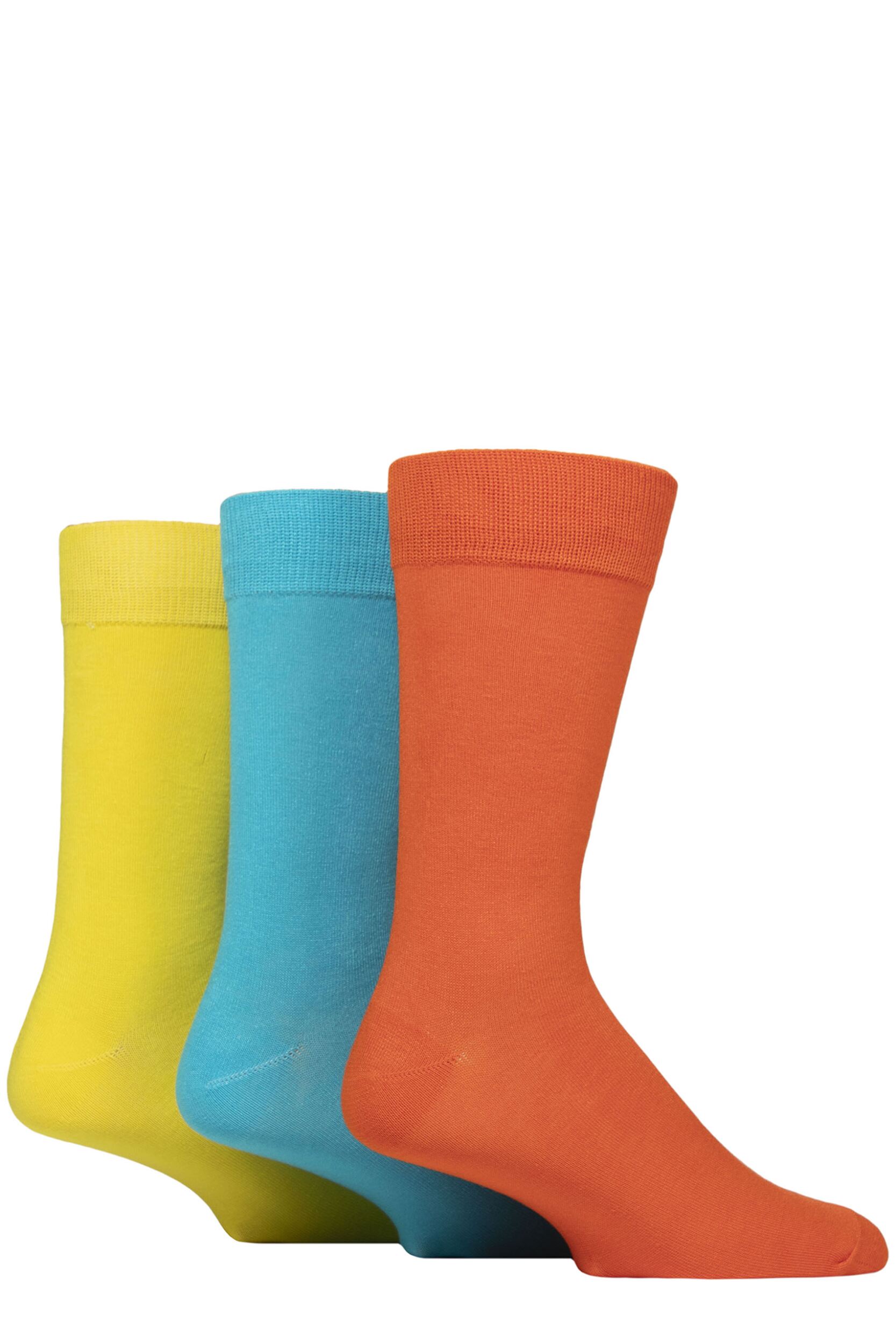 Image of Mens 3 Pair Glenmuir Classic Bamboo Plain Socks Orange / Blue / Yellow 7-11