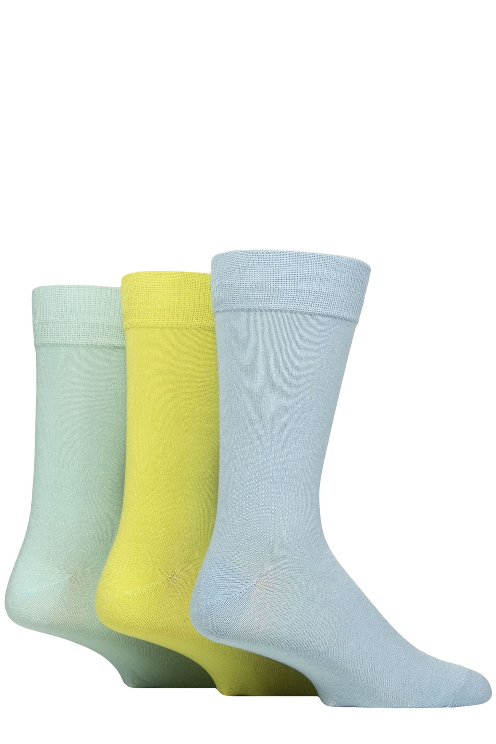Mens 3 Pair Glenmuir Classic Bamboo Plain Socks Blue / Lime / Mint 7-11