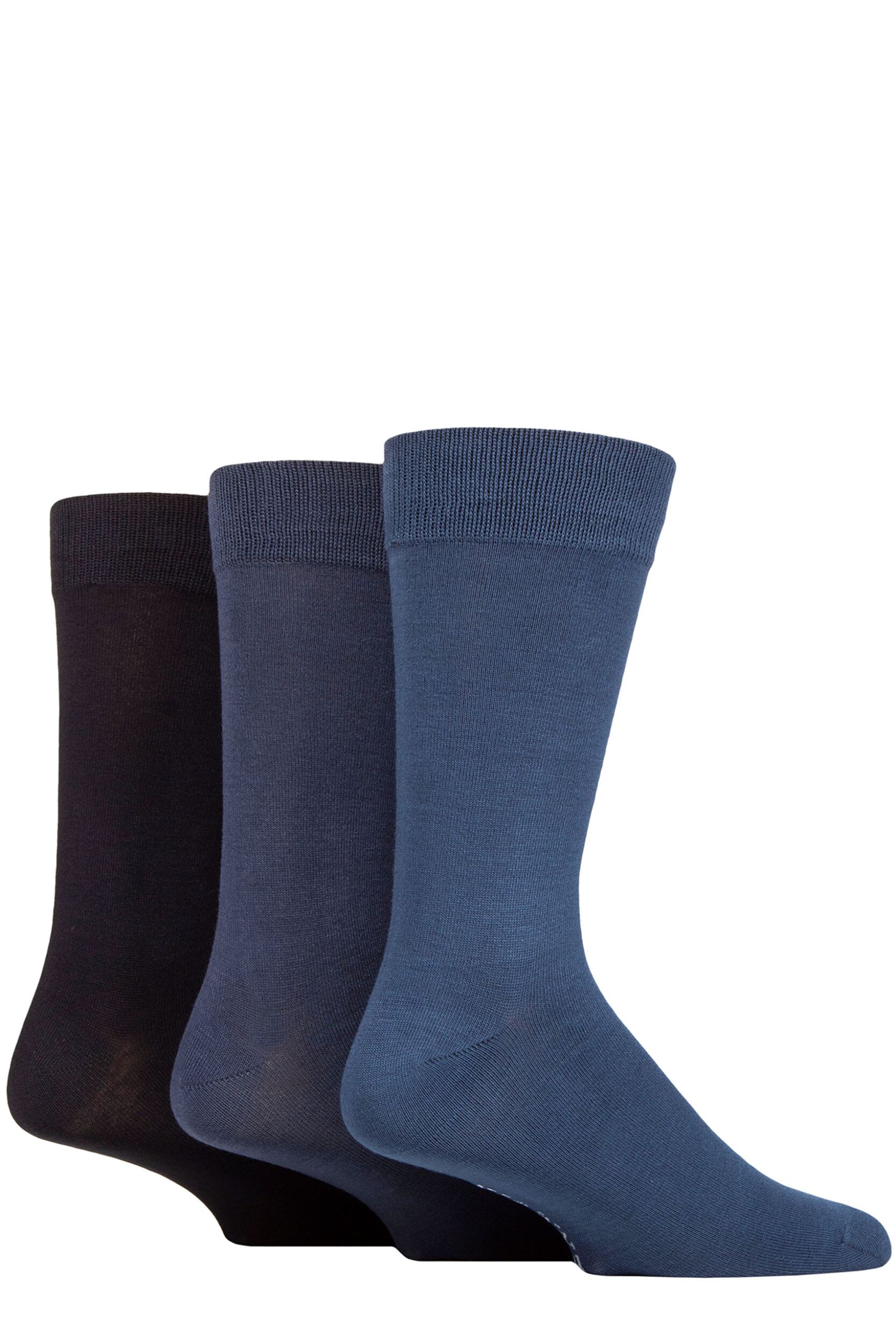 Image of 3 Pair Navy Classic Bamboo Plain Socks Mens - Glenmuir